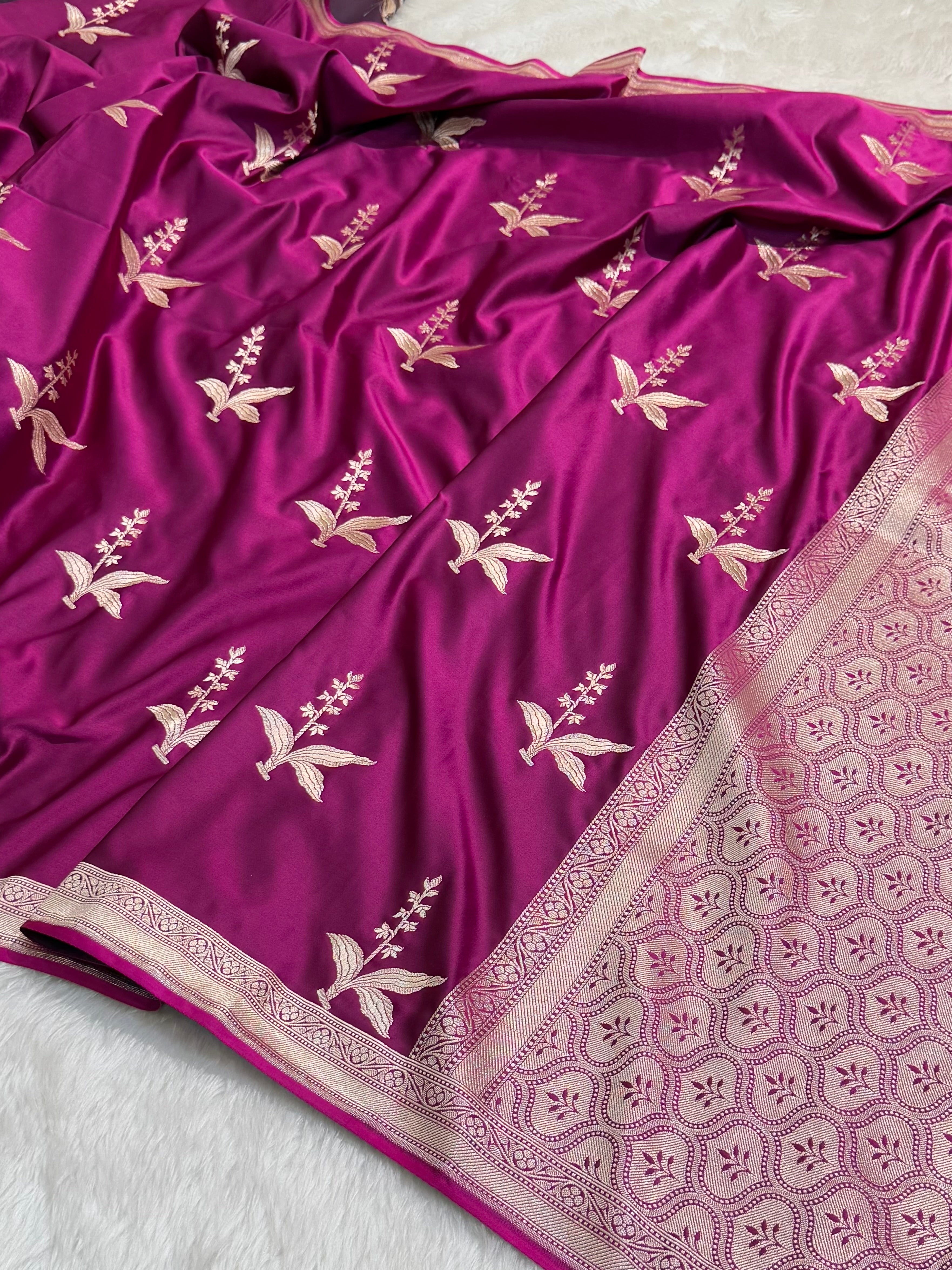 Wine floral Motif Mashru Silk Saree