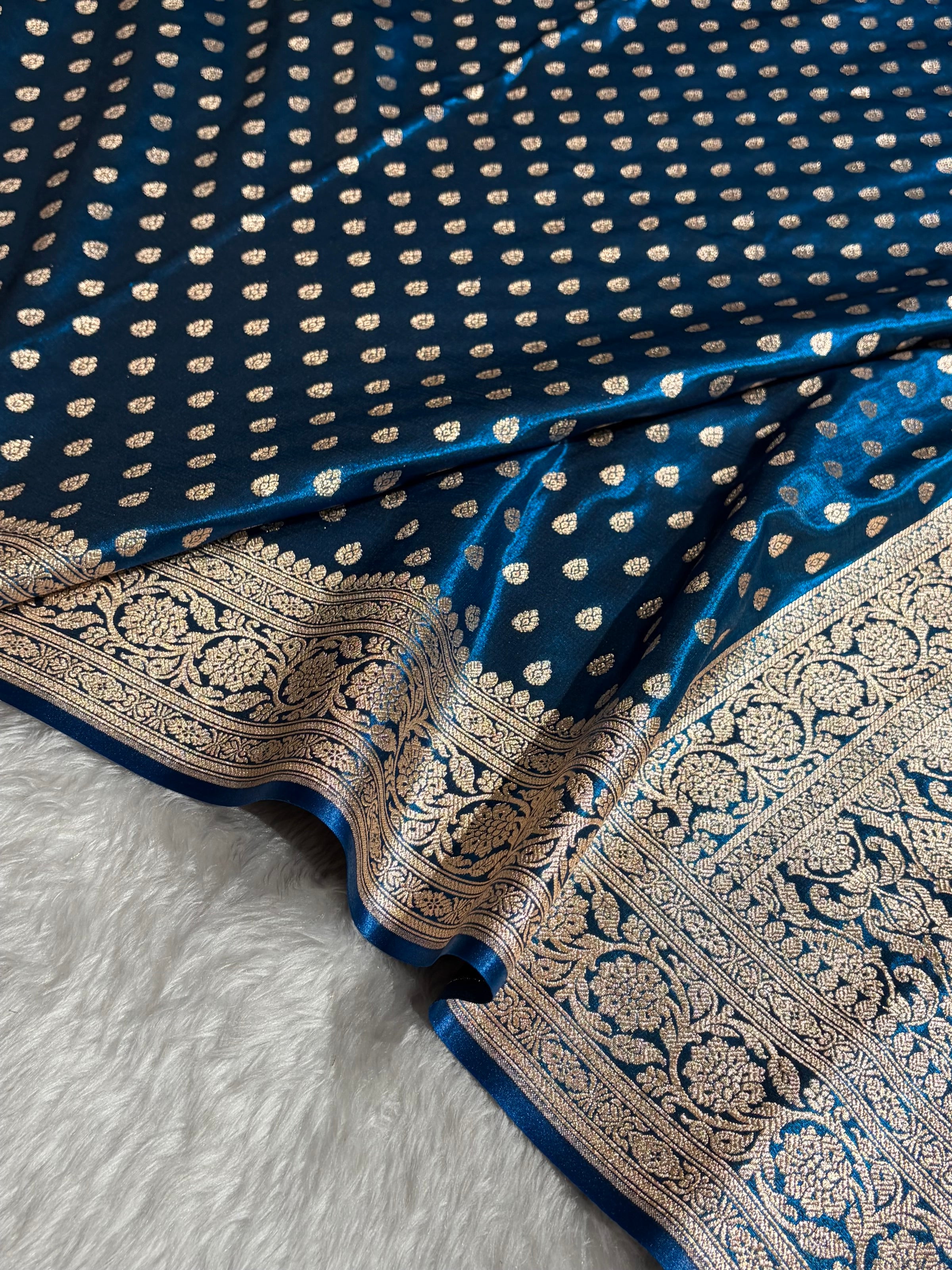Banarasi German Blue Booti satin Silk Saree SS01