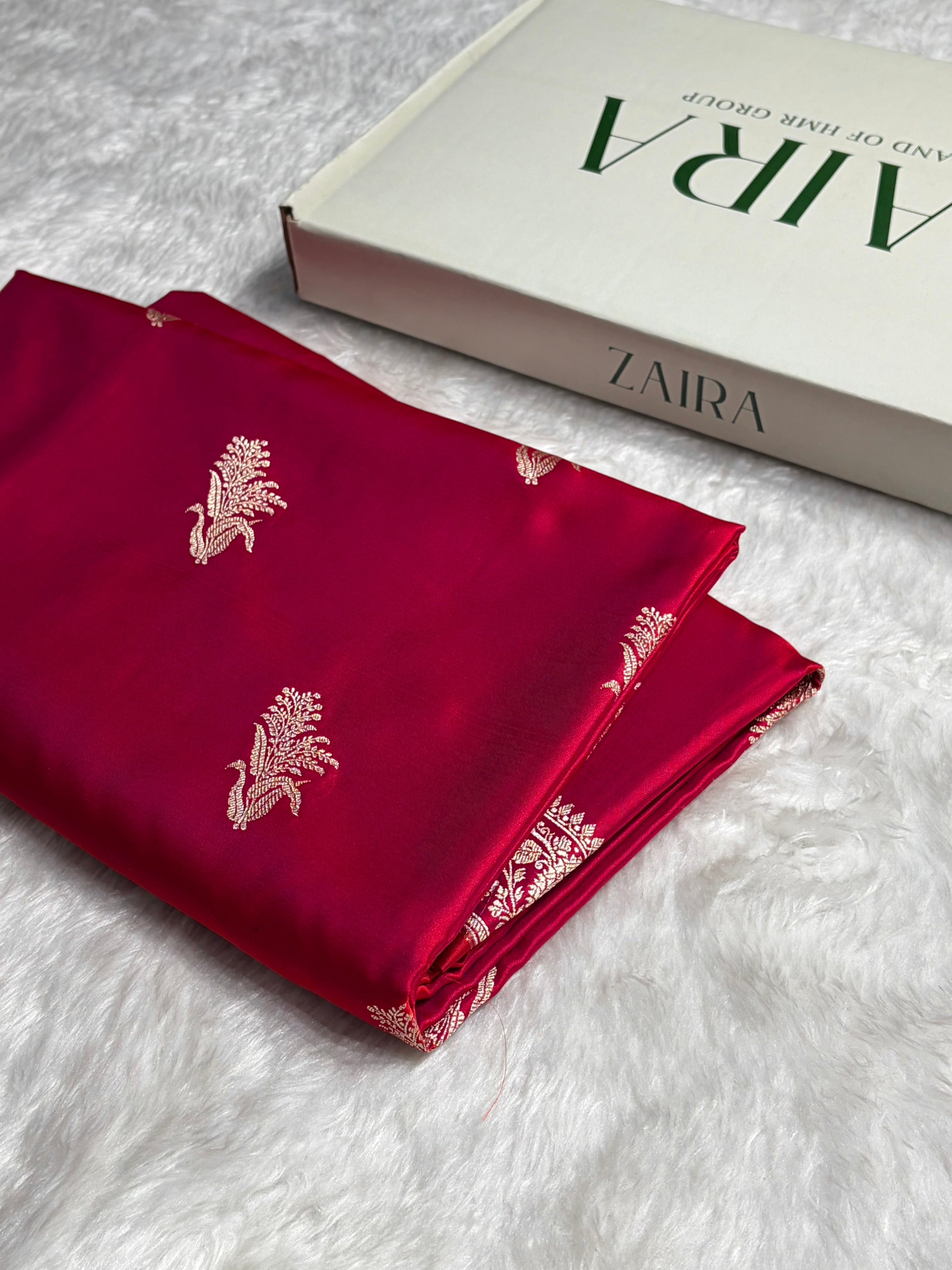Magentic Red Boota With Floral Border Mashru Silk Saree MSM-89