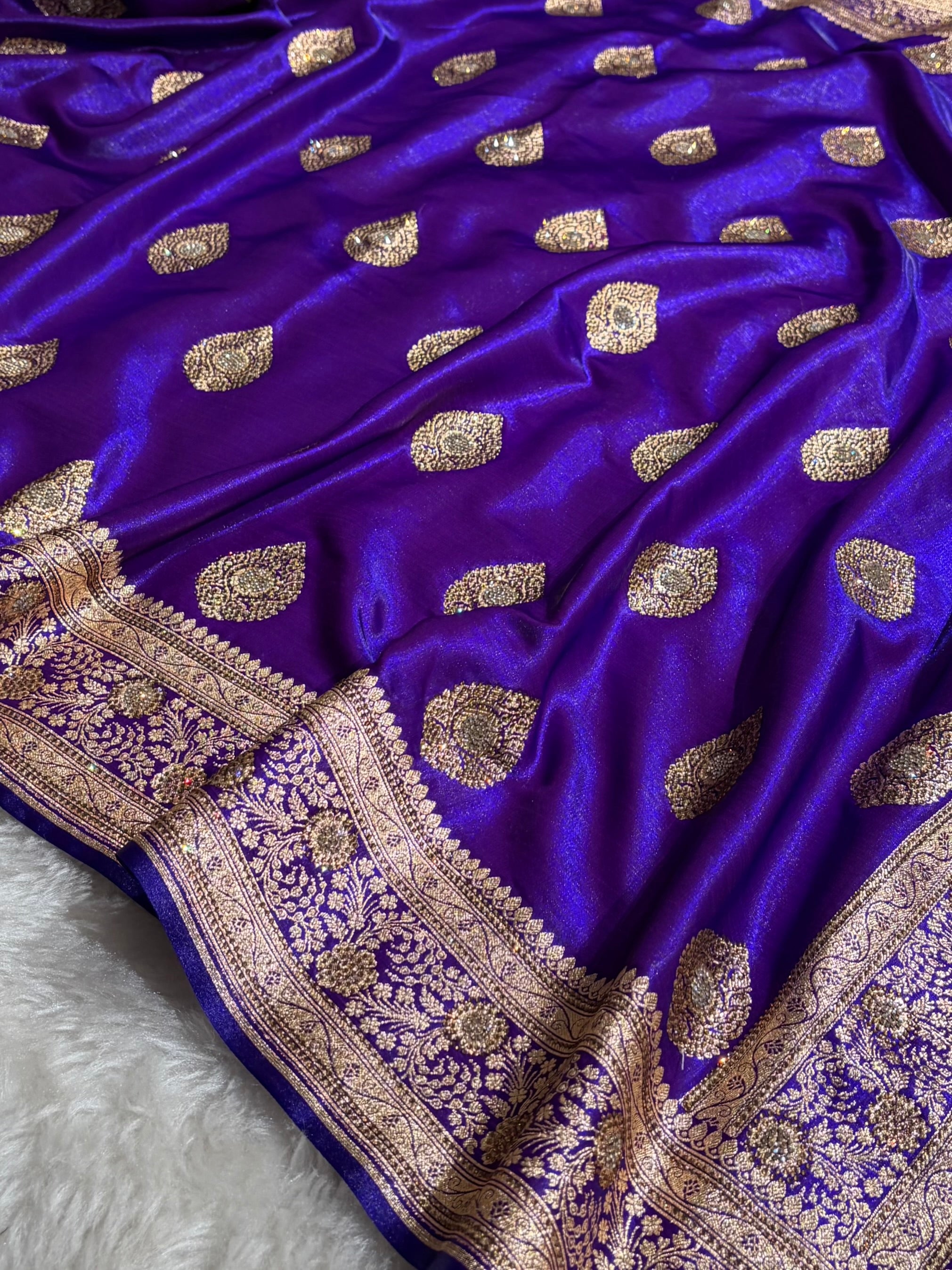 Purple Shades Banarasi Satin Silk Boota with Swarovski Work BSS05 (E)