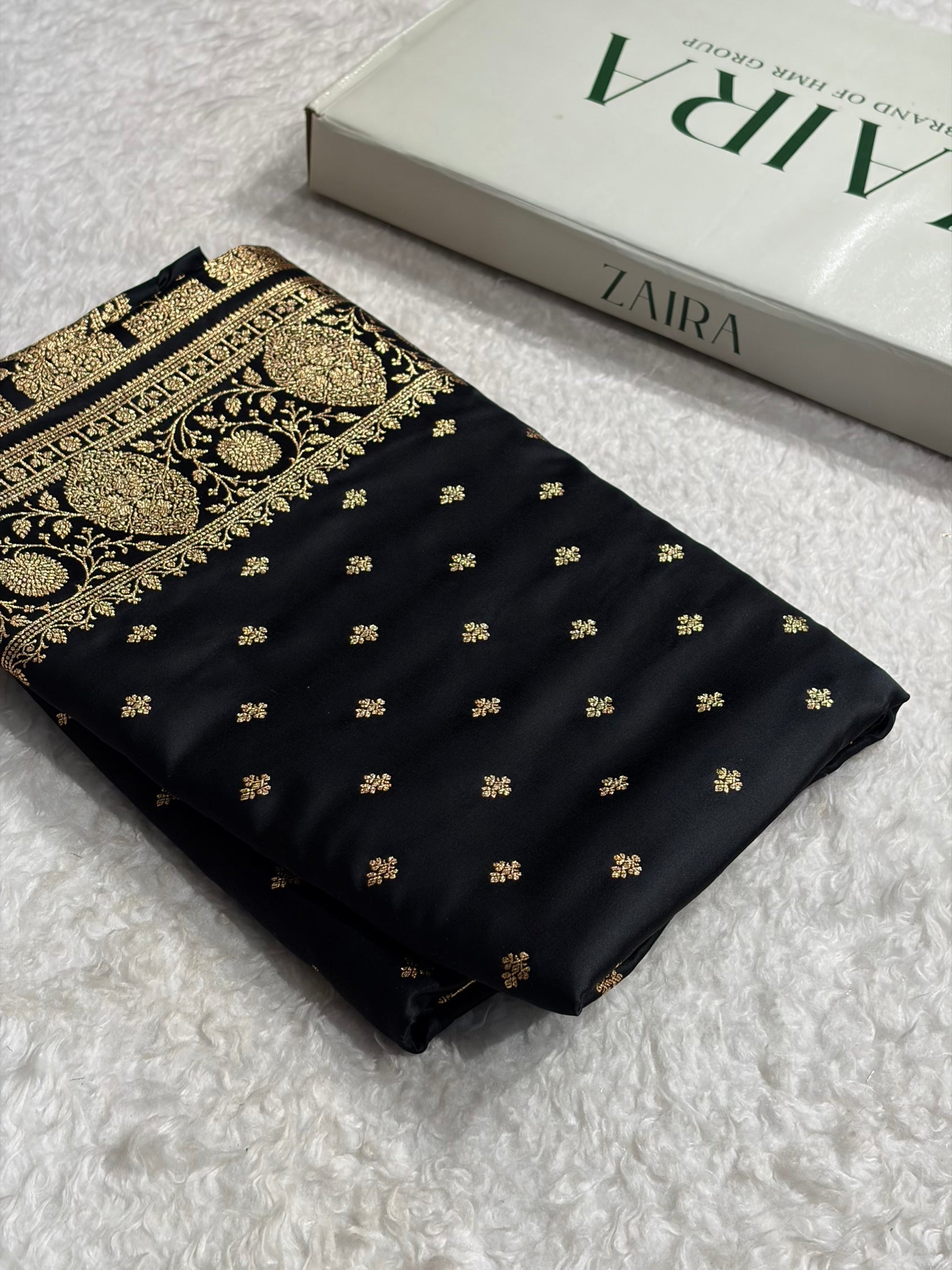 Banarasi Satin Katan Saree With Boota in Black Shades SK117