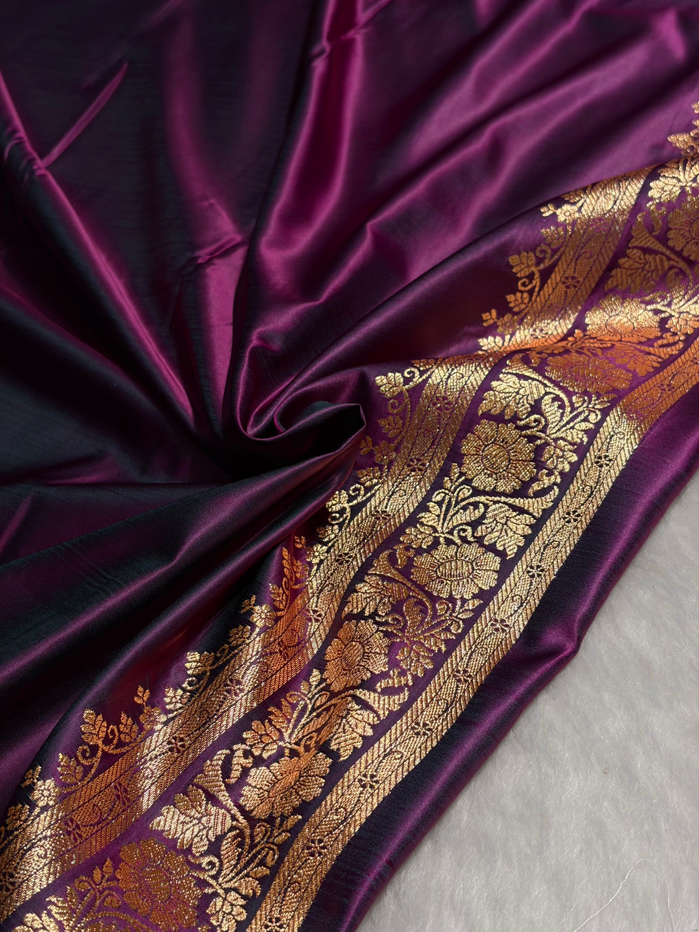 Wine Booti Pattern Satin Katan Silk Saree SK66