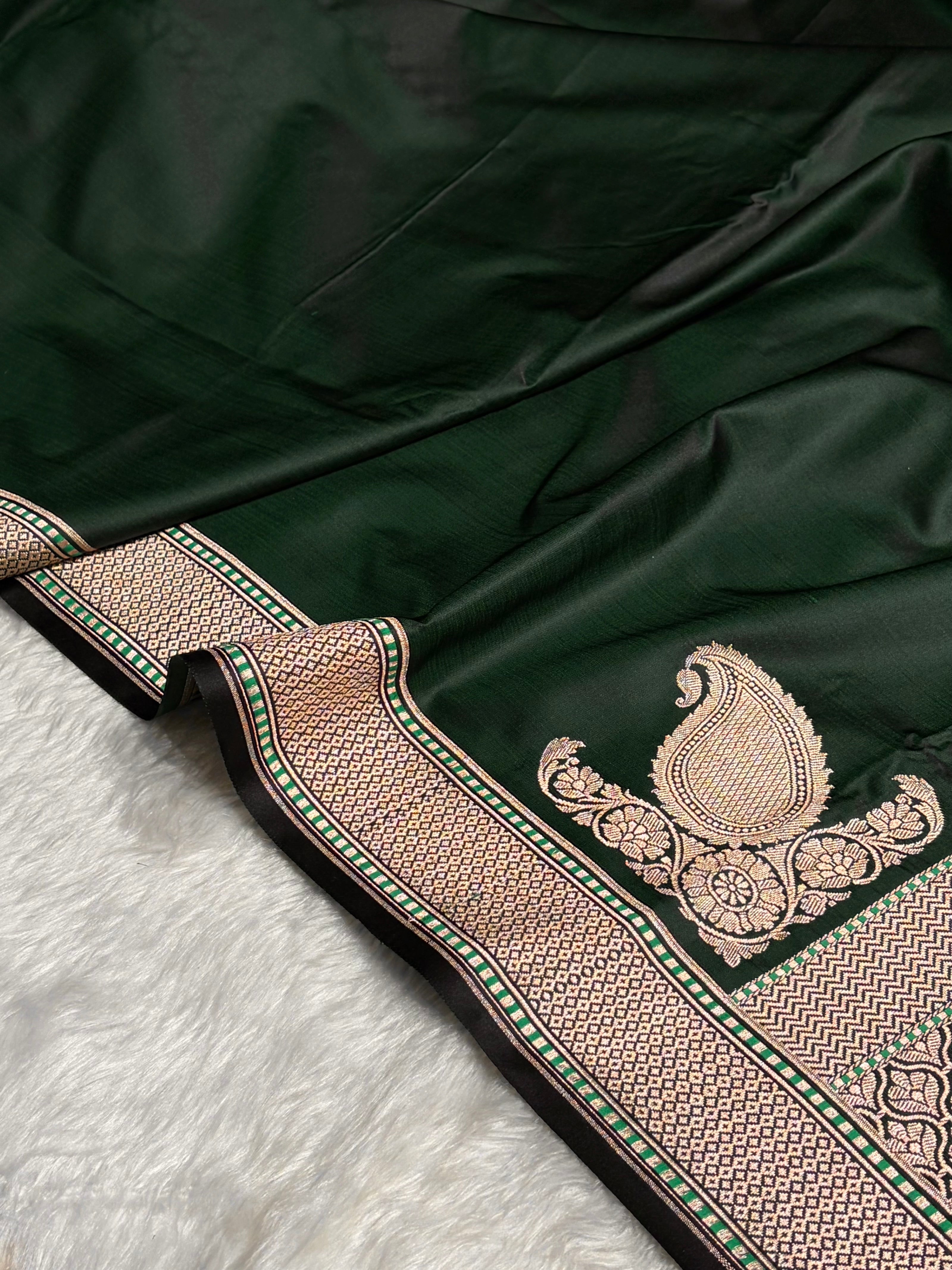 Plain Mashru with Dark Bottle Green Shades MSM-51