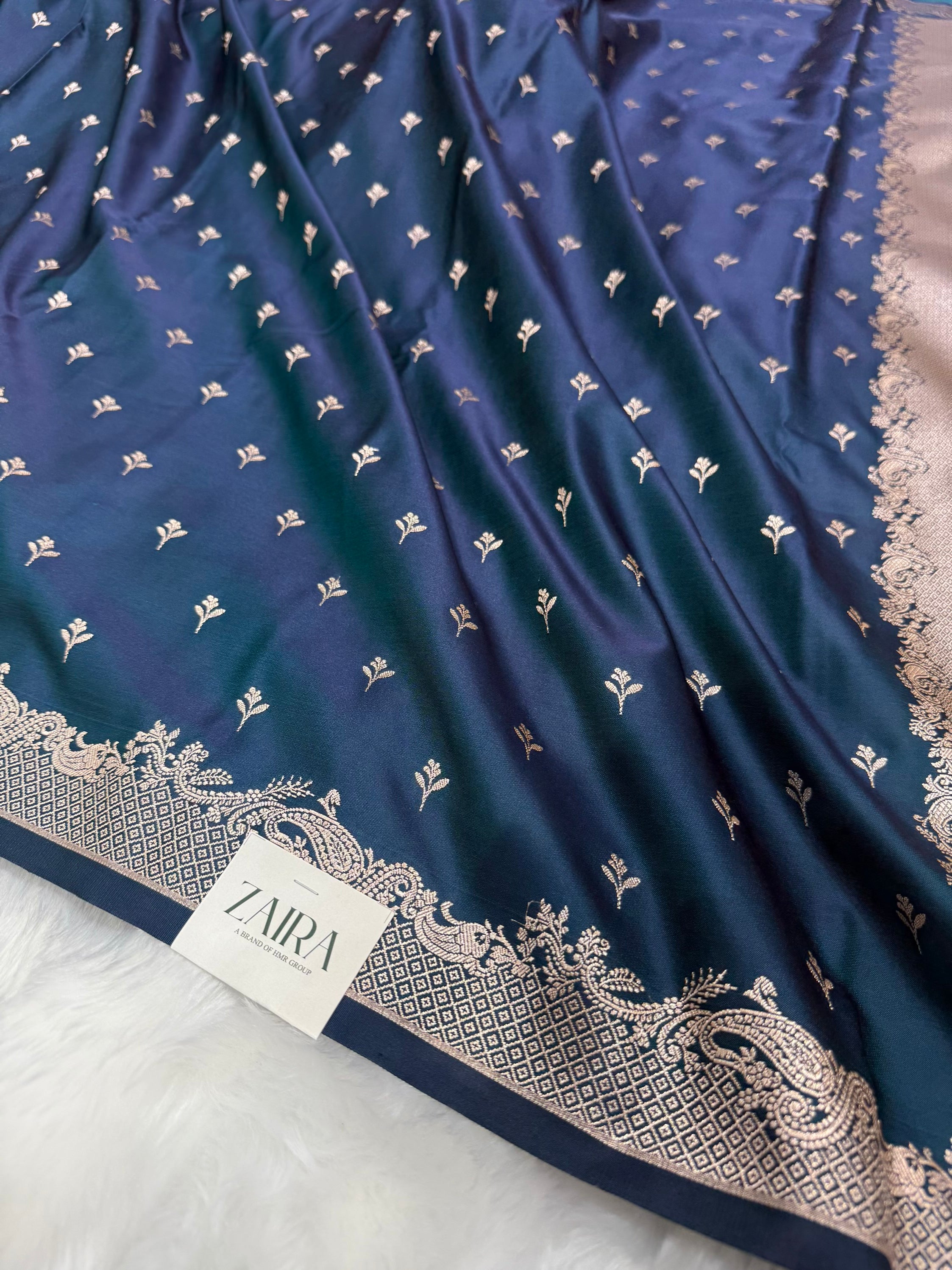 German Blue Floral Boota Mashru Silk Saree MSM 75