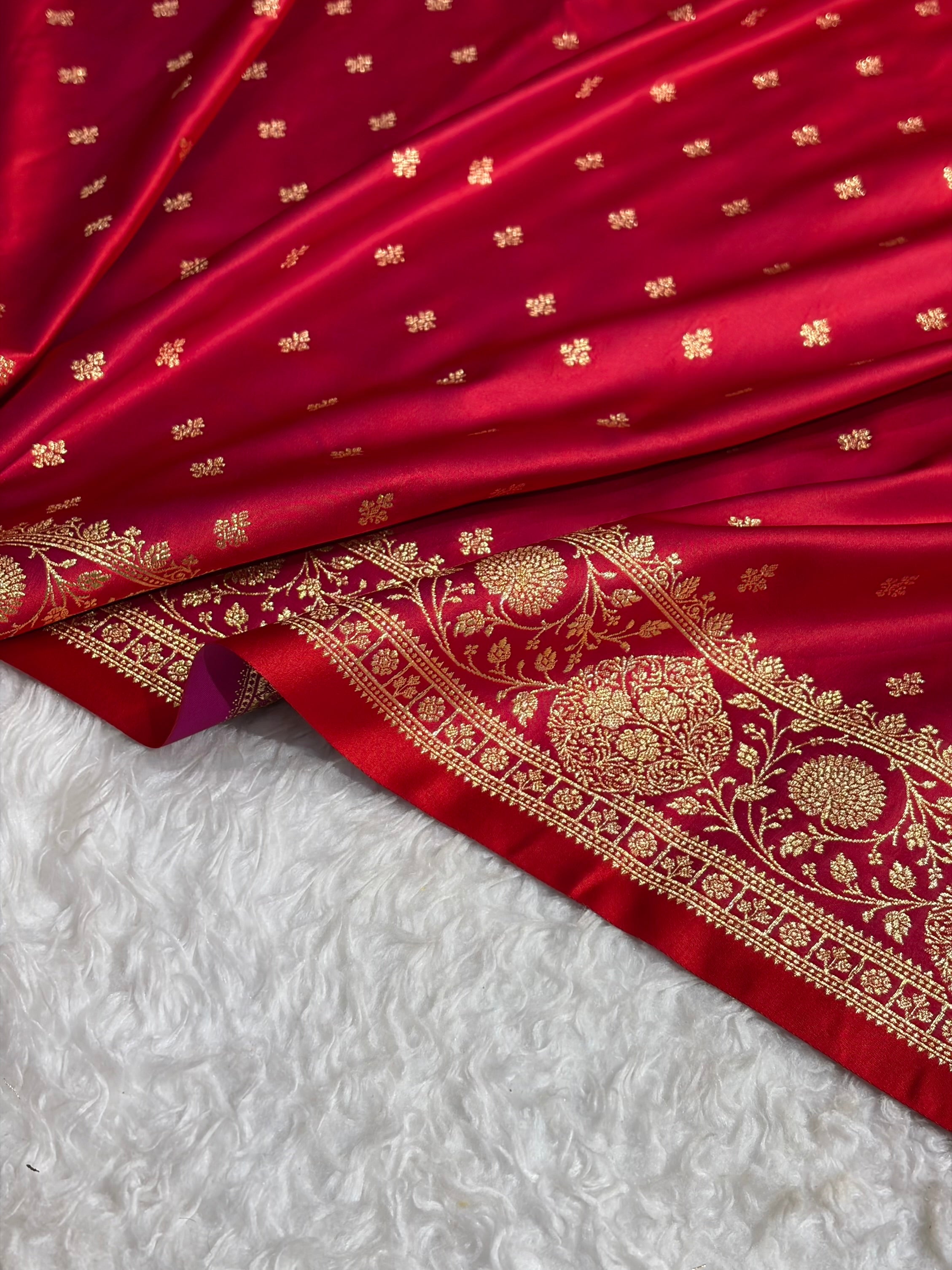 Banarasi Satin Katan Saree With Boota in Cross Red Shades SK117