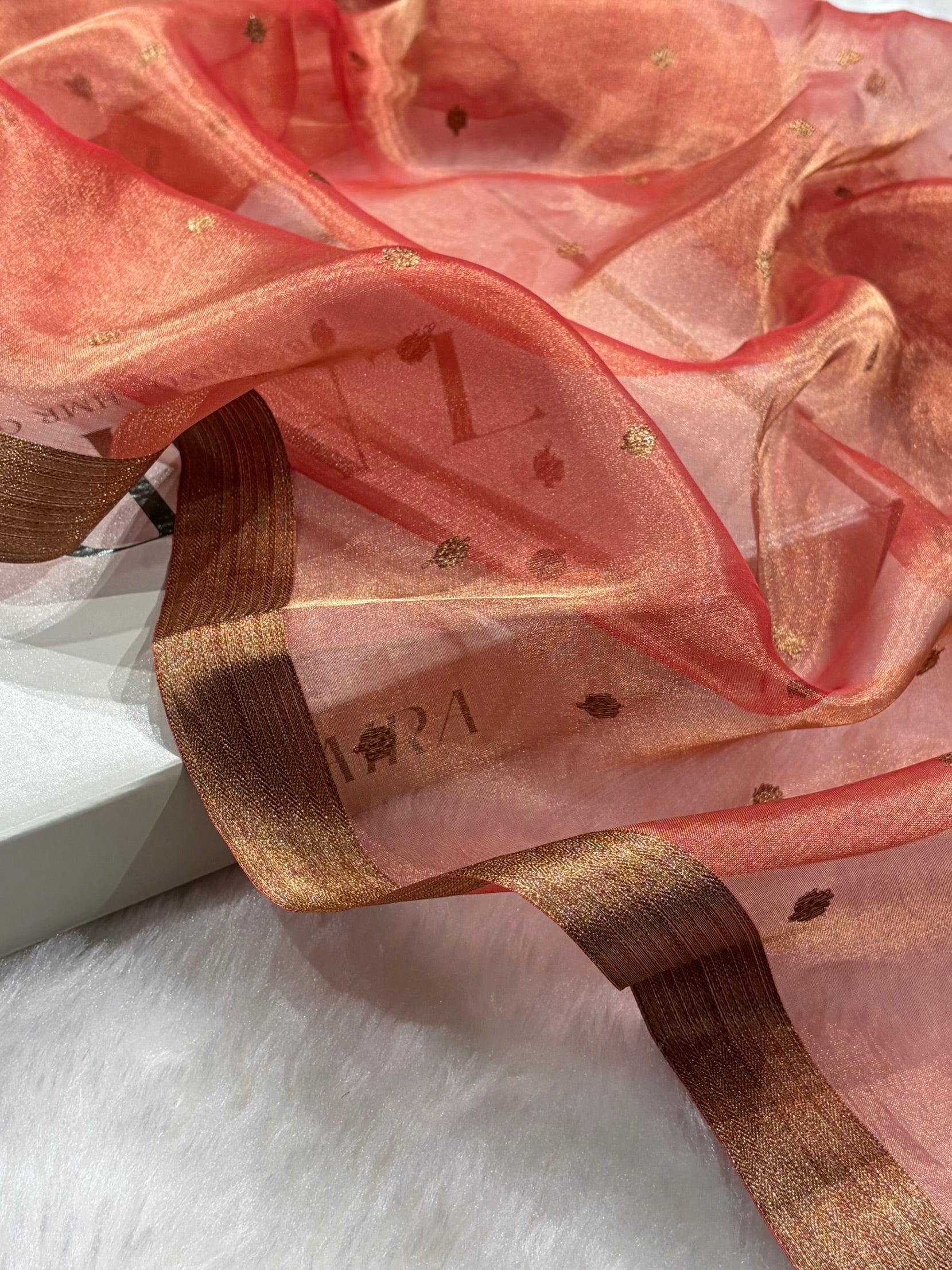 Peach Bananasi Floral Shades Pure Tissue Silk Saree PT-44