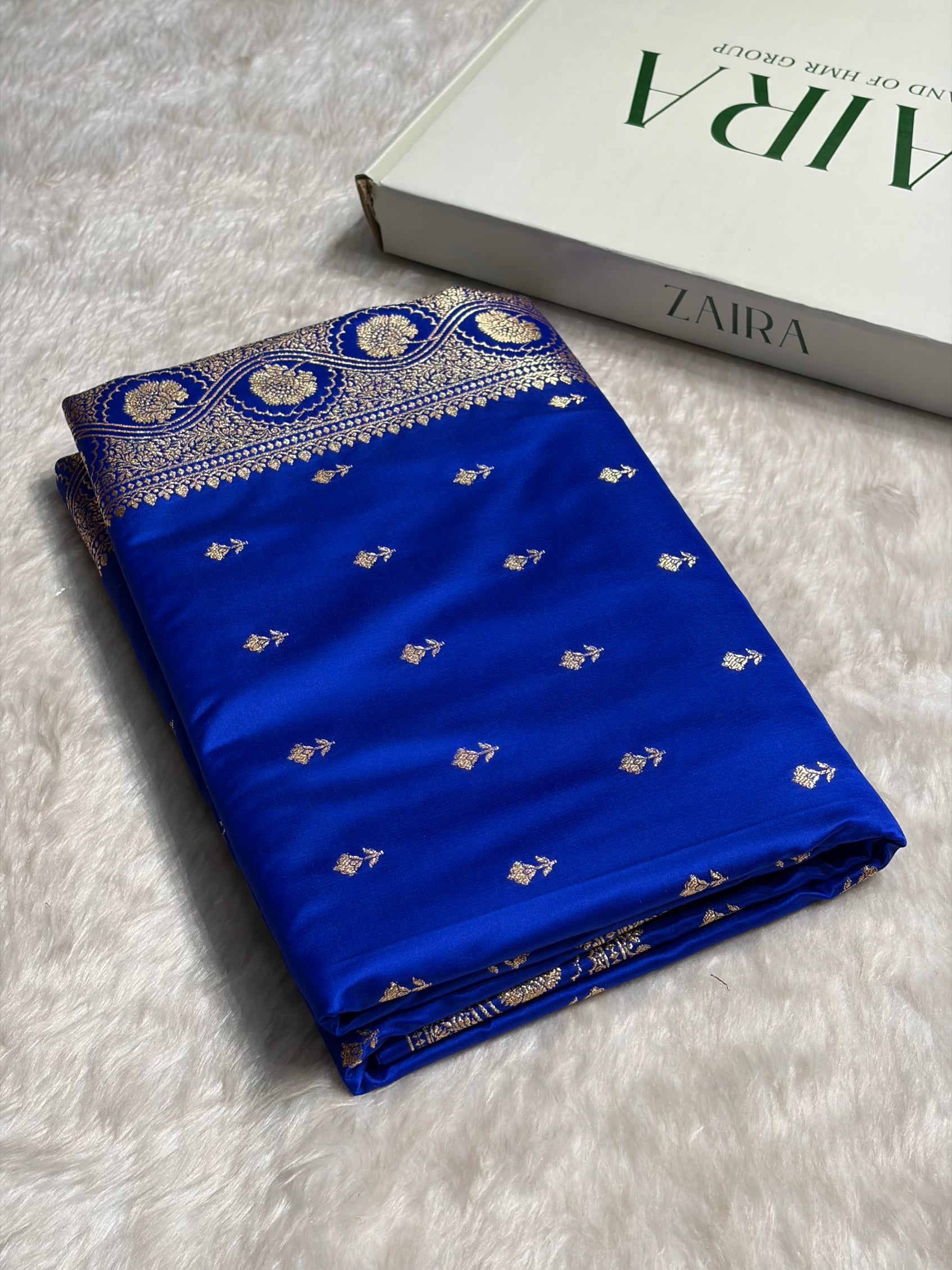 Royal Blue Booti Pattern Satin Katan Silk Saree SK54