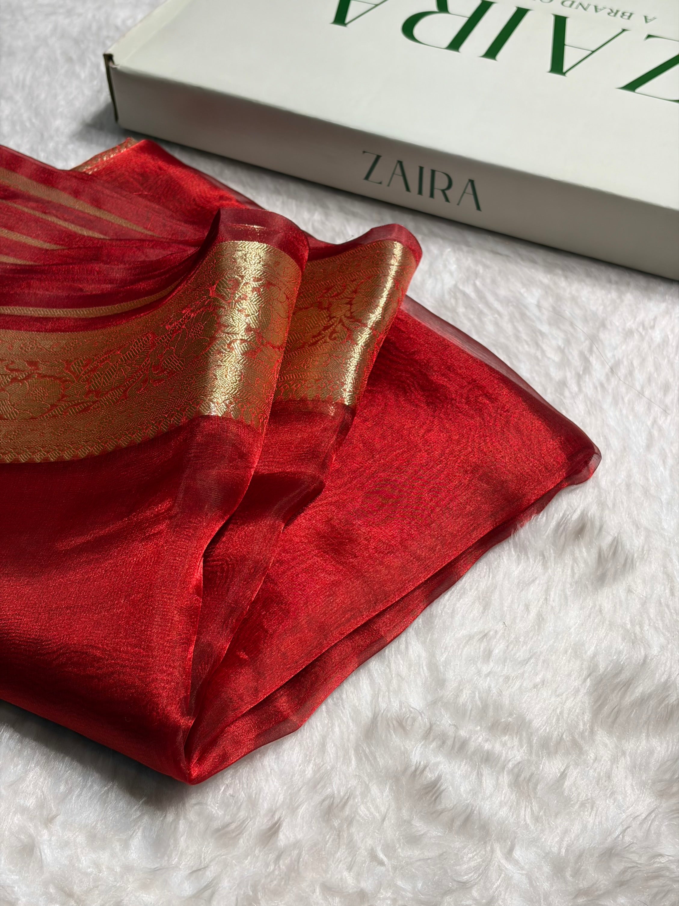 Red Shade Pure Tissue Silk Saree with Brocade Blouse PT-18