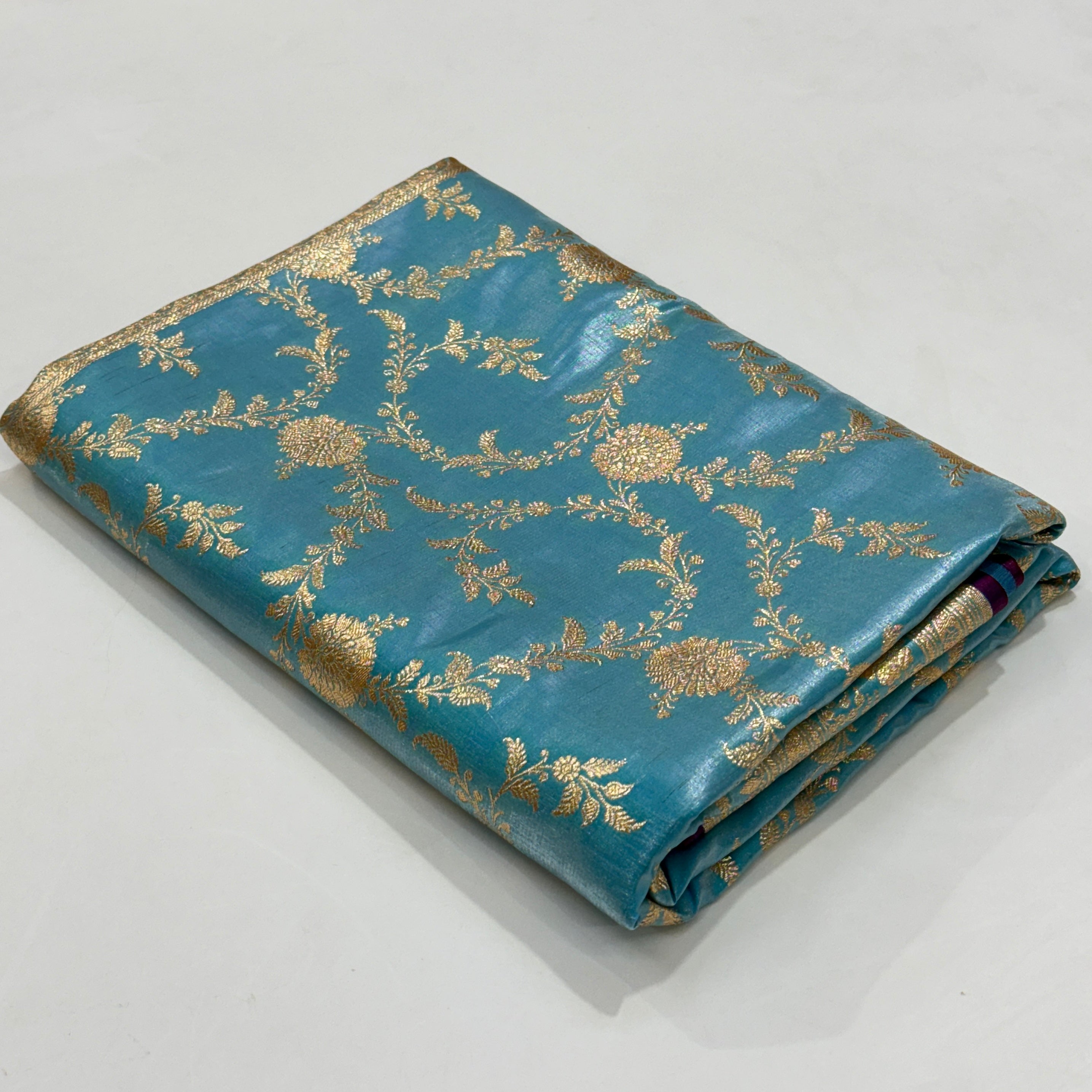 Ultra Light Weight Satin Silk Jaal in Pastel Blue Shades SS14