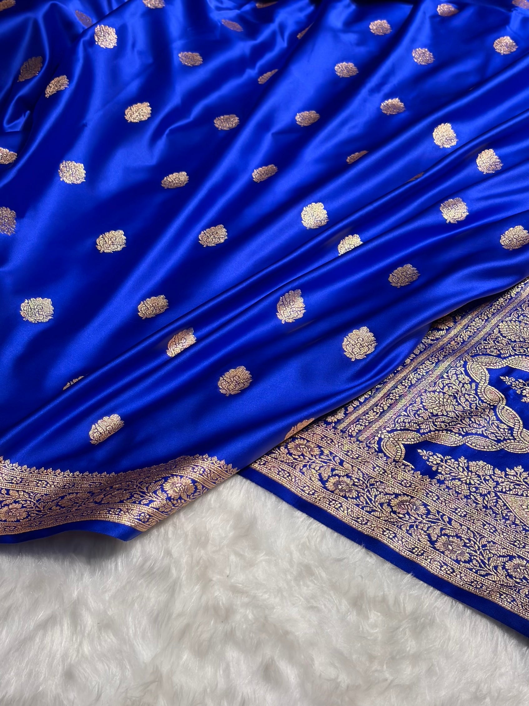 Royal Blue Booti Pattern Satin Katan Silk Saree SK65
