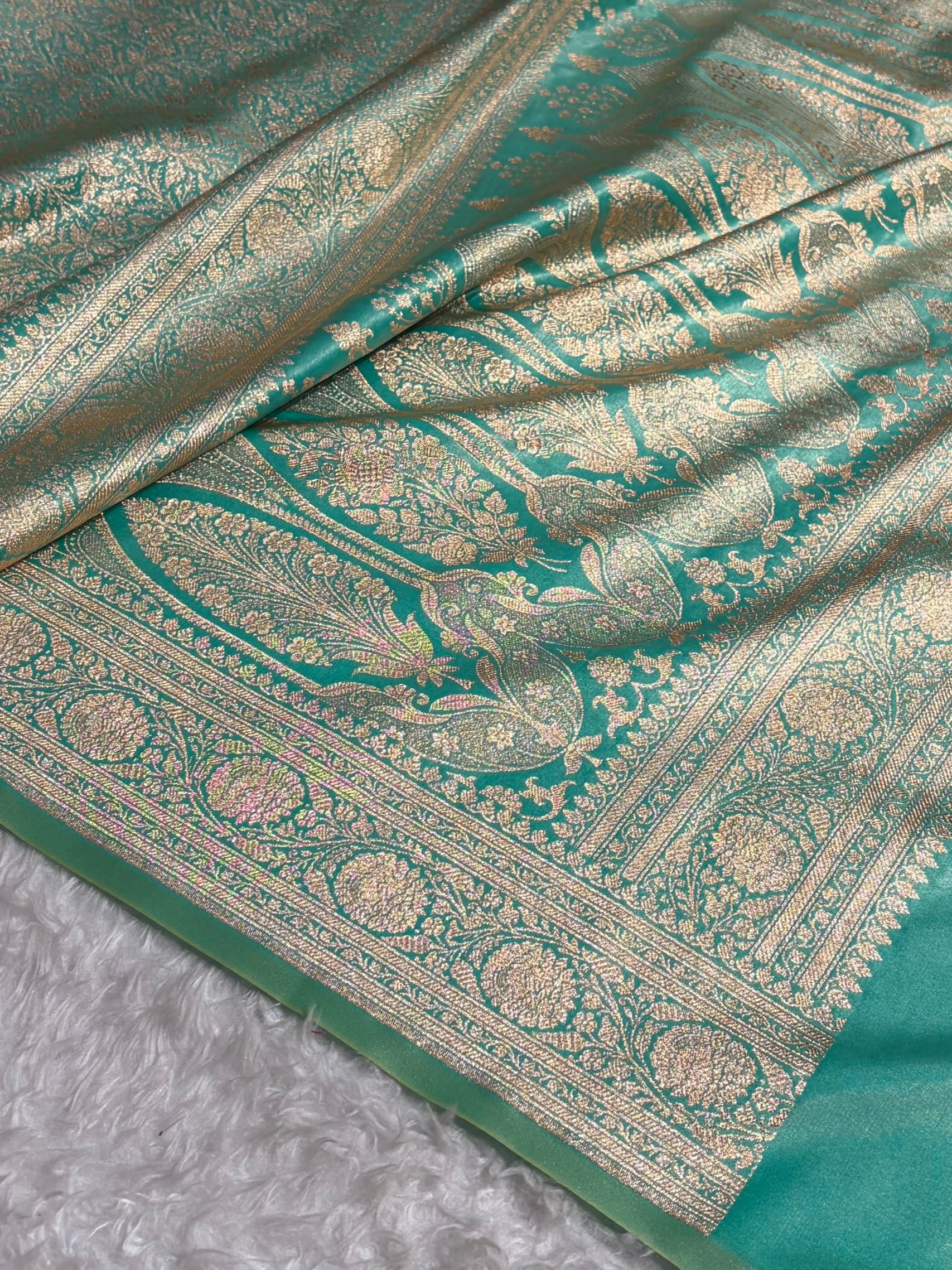 Sea Green Shades Brocket Satin Silk Saree Banarasi Saree Shades SS30
