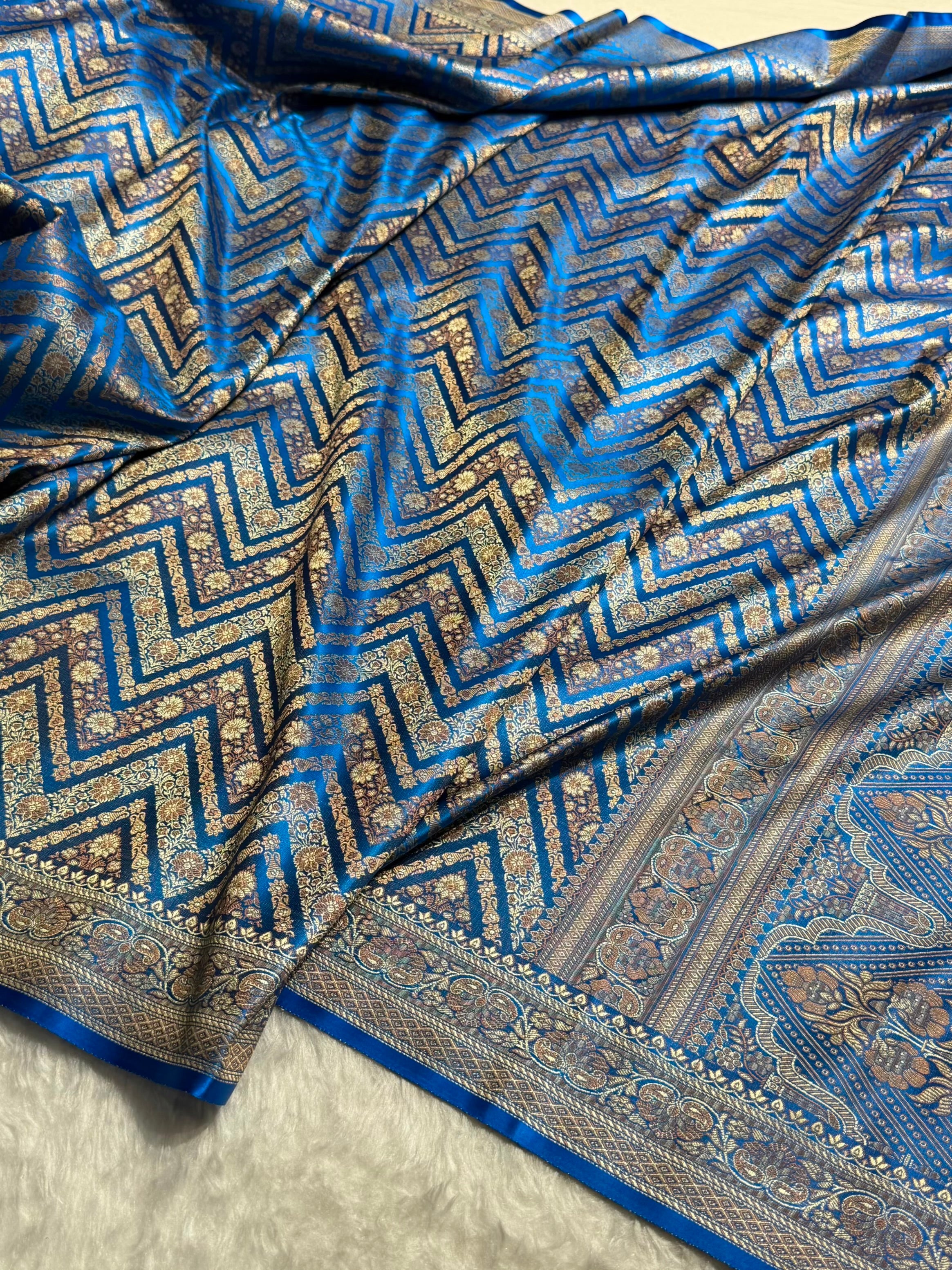Firozi Jamawar Tanchoi With Minakari Jaal Katan Silk Saree SKTM-26