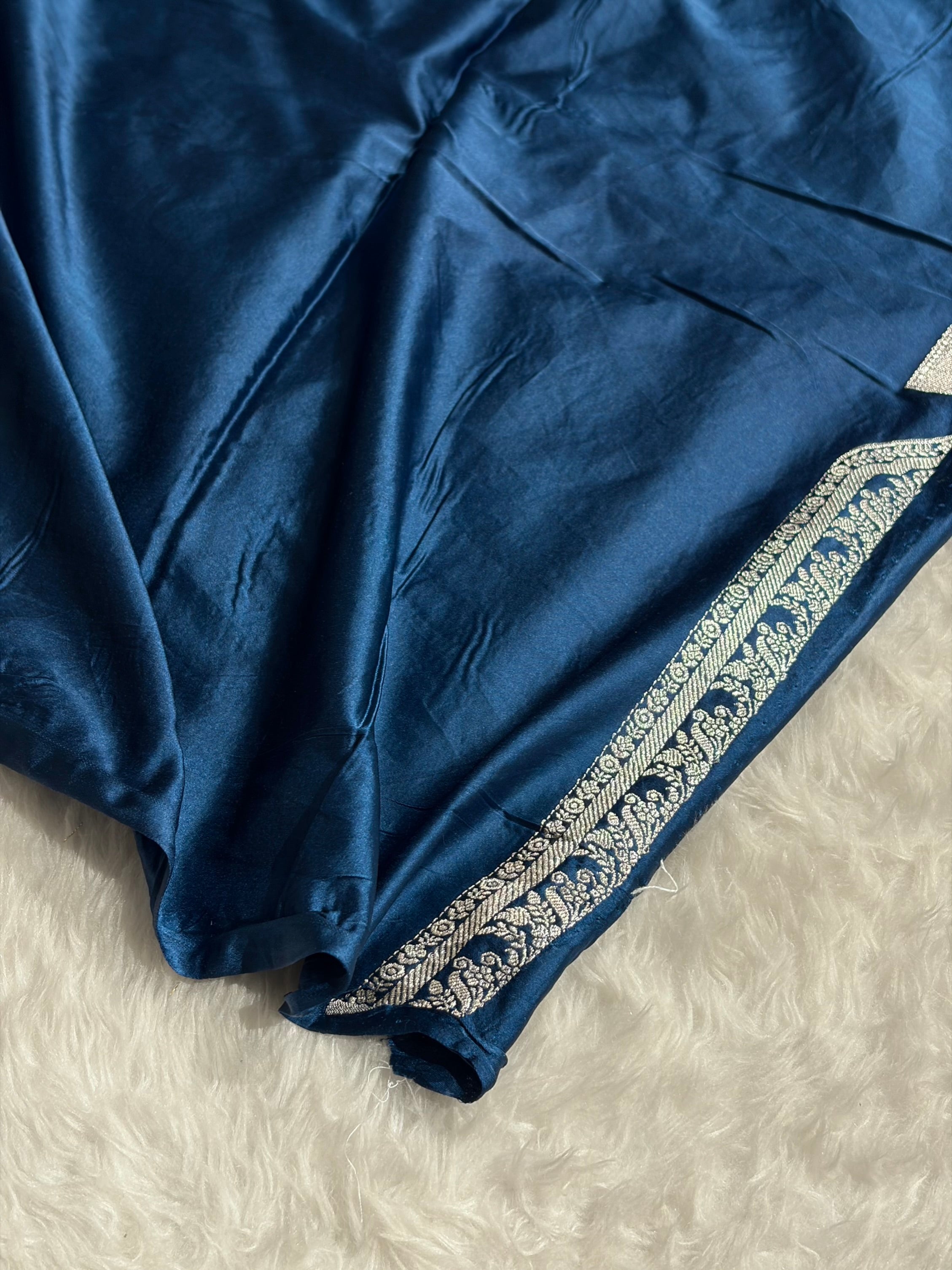 Banarasi Skirt Border In Navy Blue Shades Mashru Silk Saree MS13