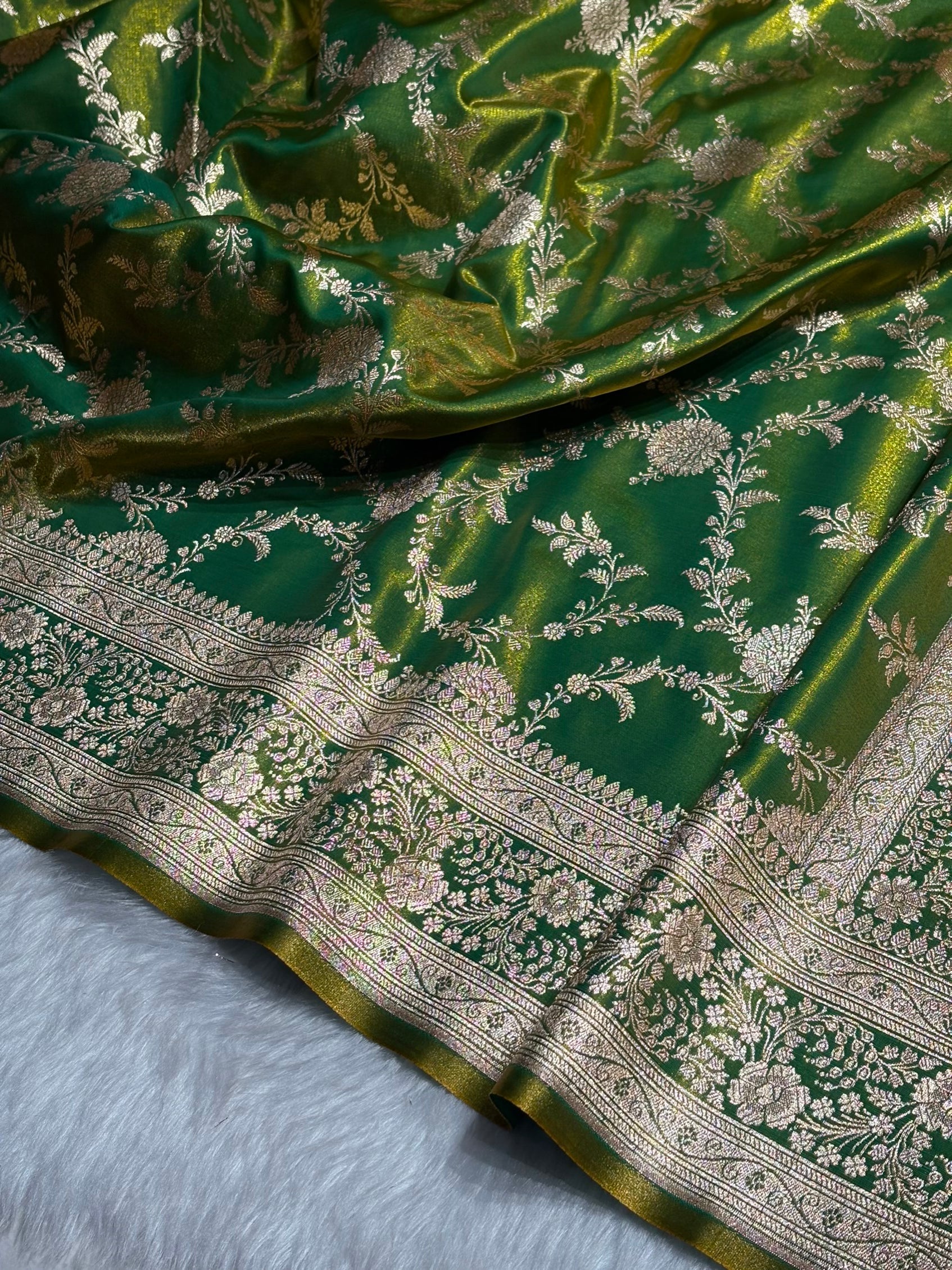 Satin Silk Banarasi Jaal in Liril Mehendi Shades SS14