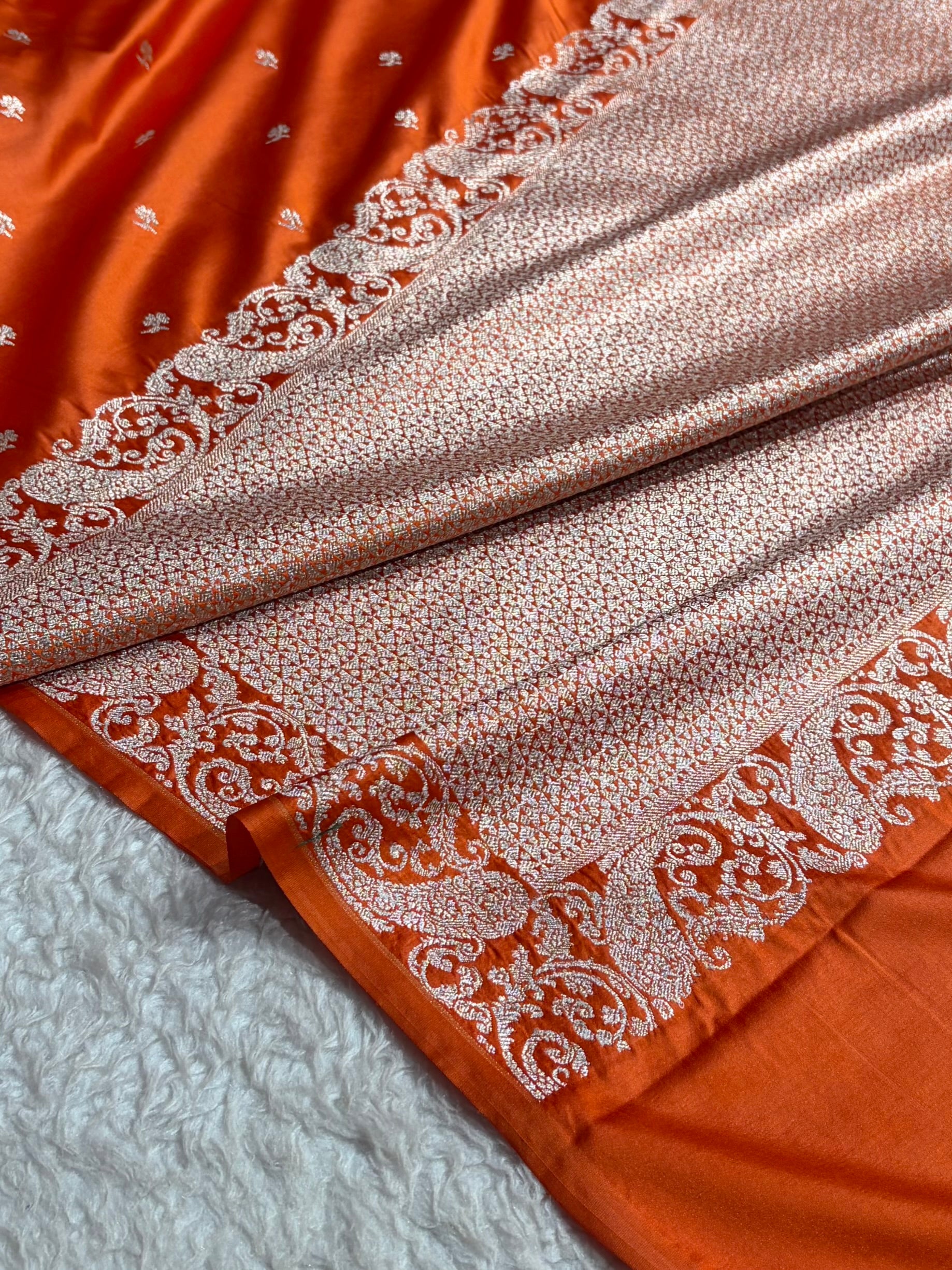 Kairi Border Orange Mashru Silk Saree