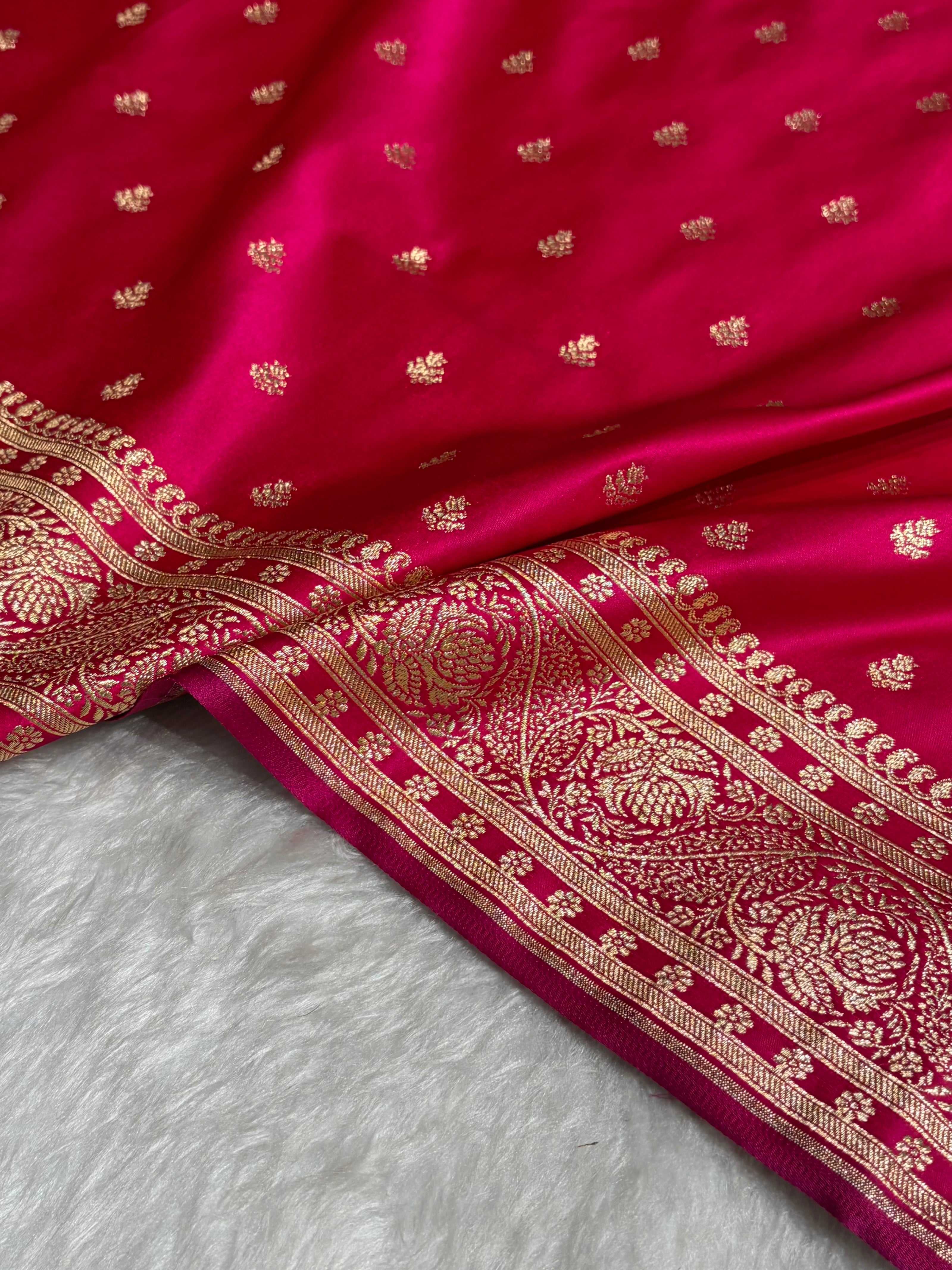 Cross Rani Floral Pattern Satin Katan Silk Saree SK78