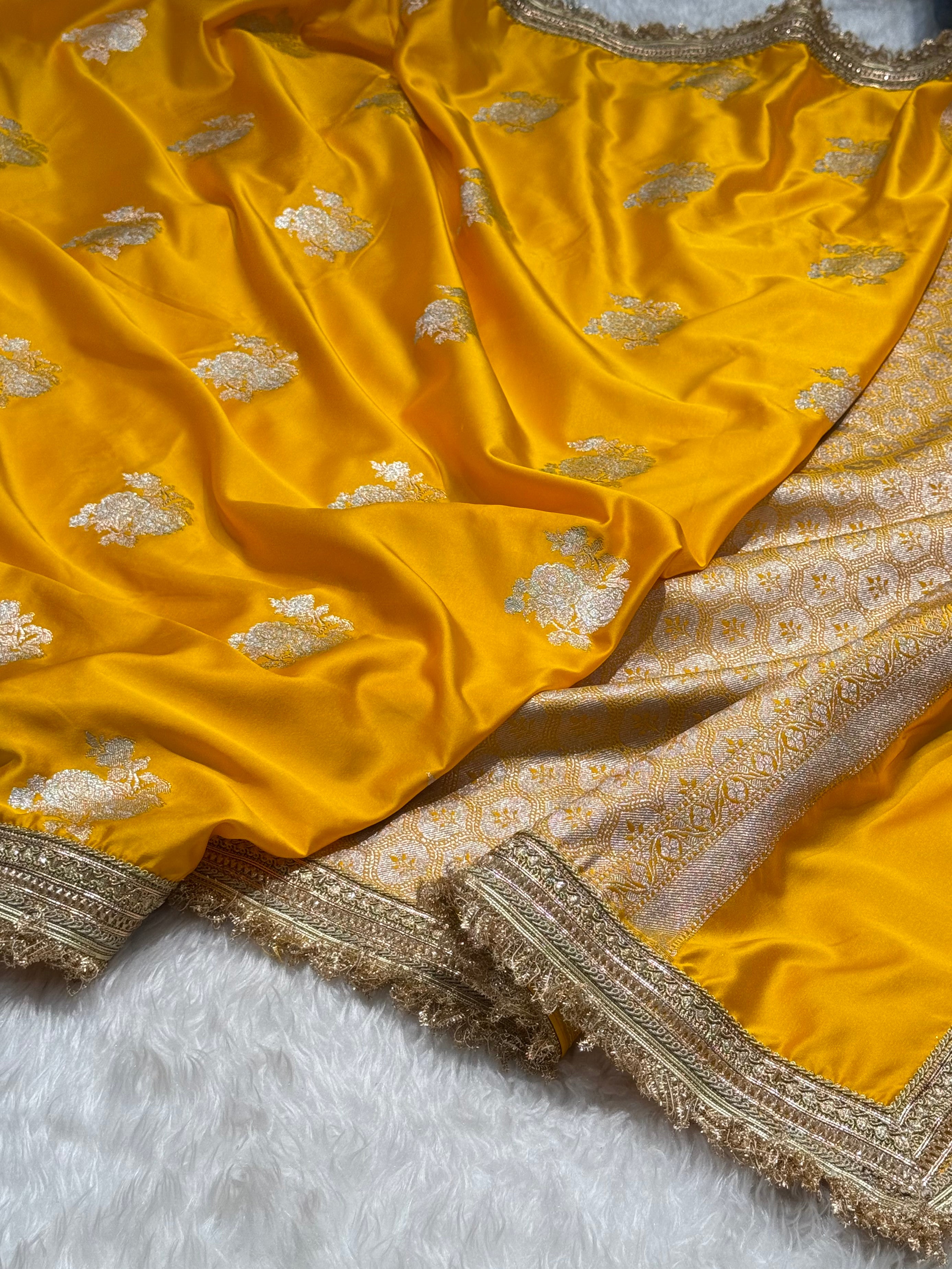 Yellow Minakari Boota Mashru Silk Saree with gotta Patti