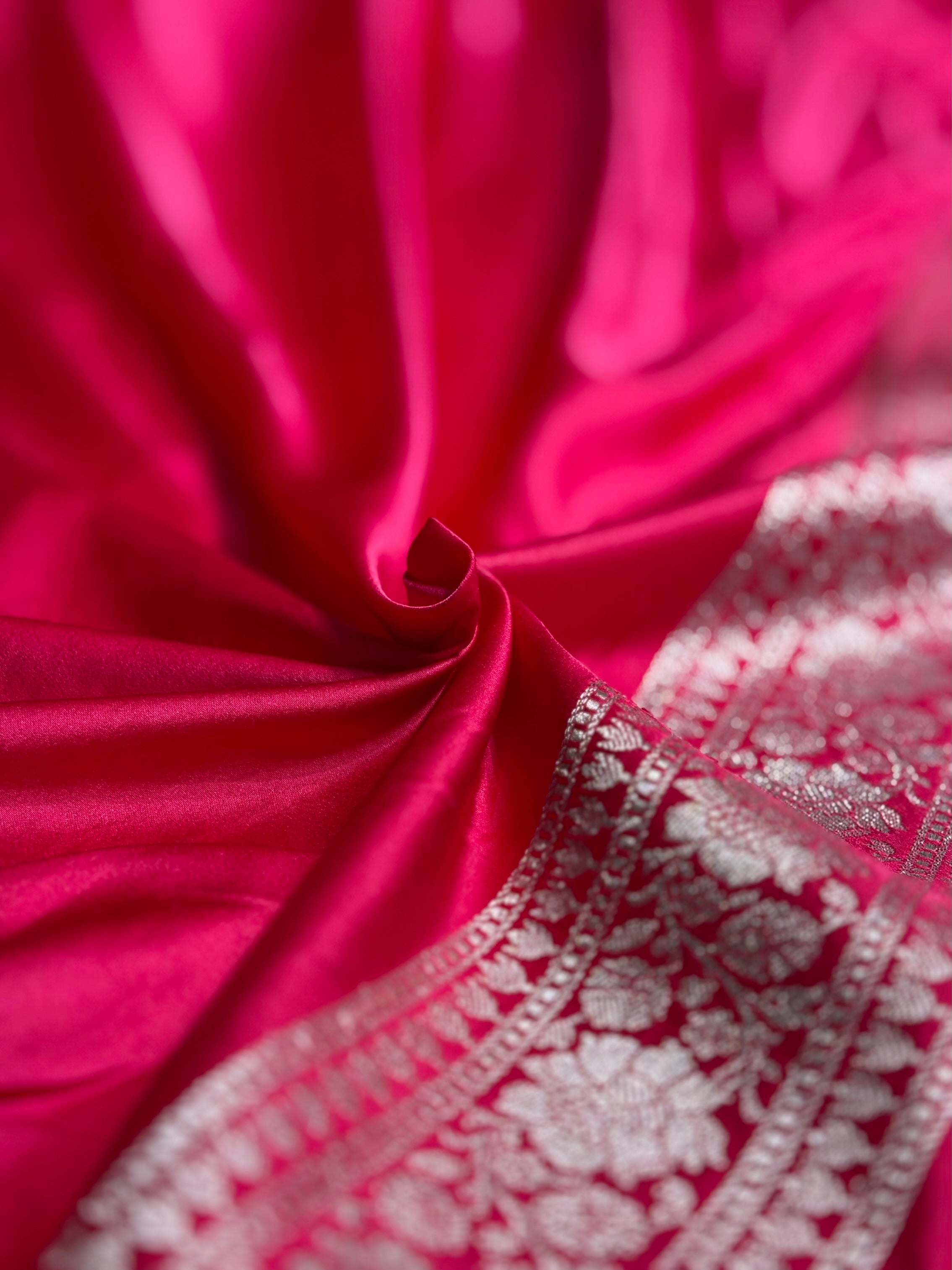 Ruby Pink Shades Banarasi Cross Jaal Mashru Silk Saree MS18