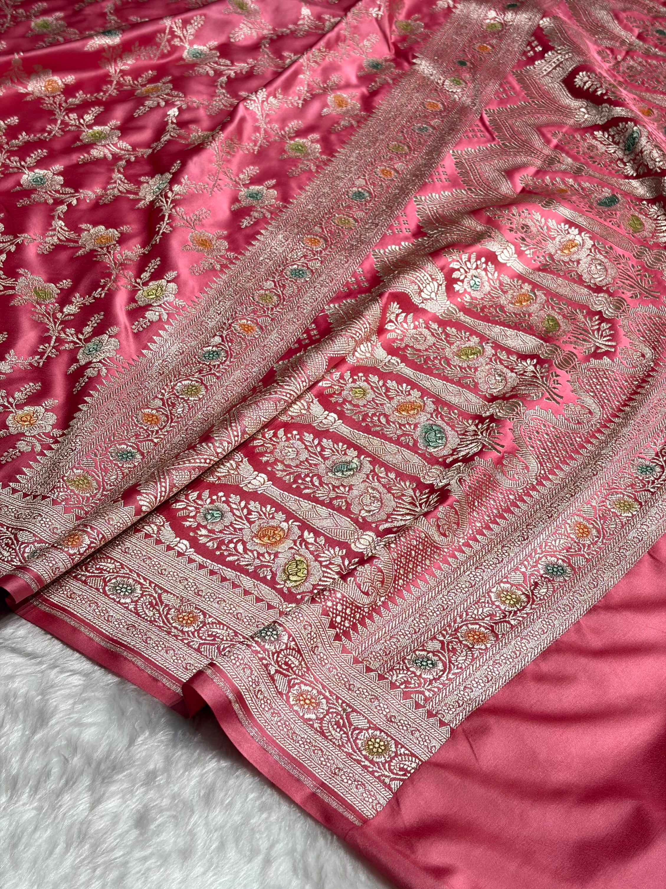 Baby Pink Minakari Floral Jaal Mashru Silk Saree MS28