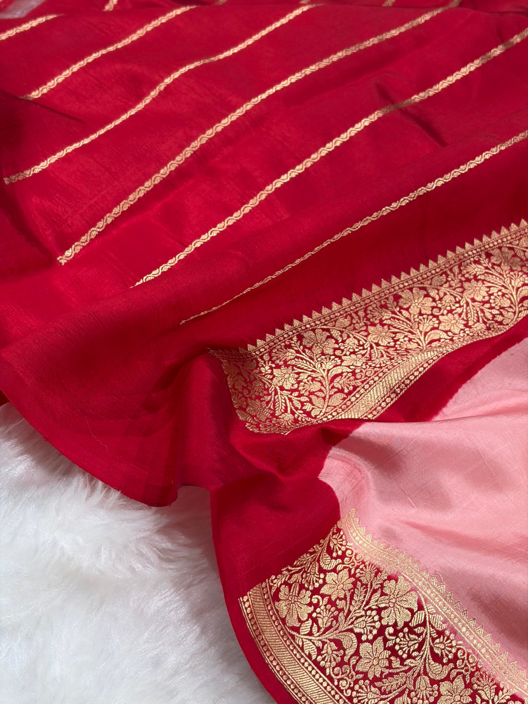 Banarasi Baby Pink With Maroon Contrast Shades Meenakari Boots Handwoven Pure Paper Silk Saree RM-90