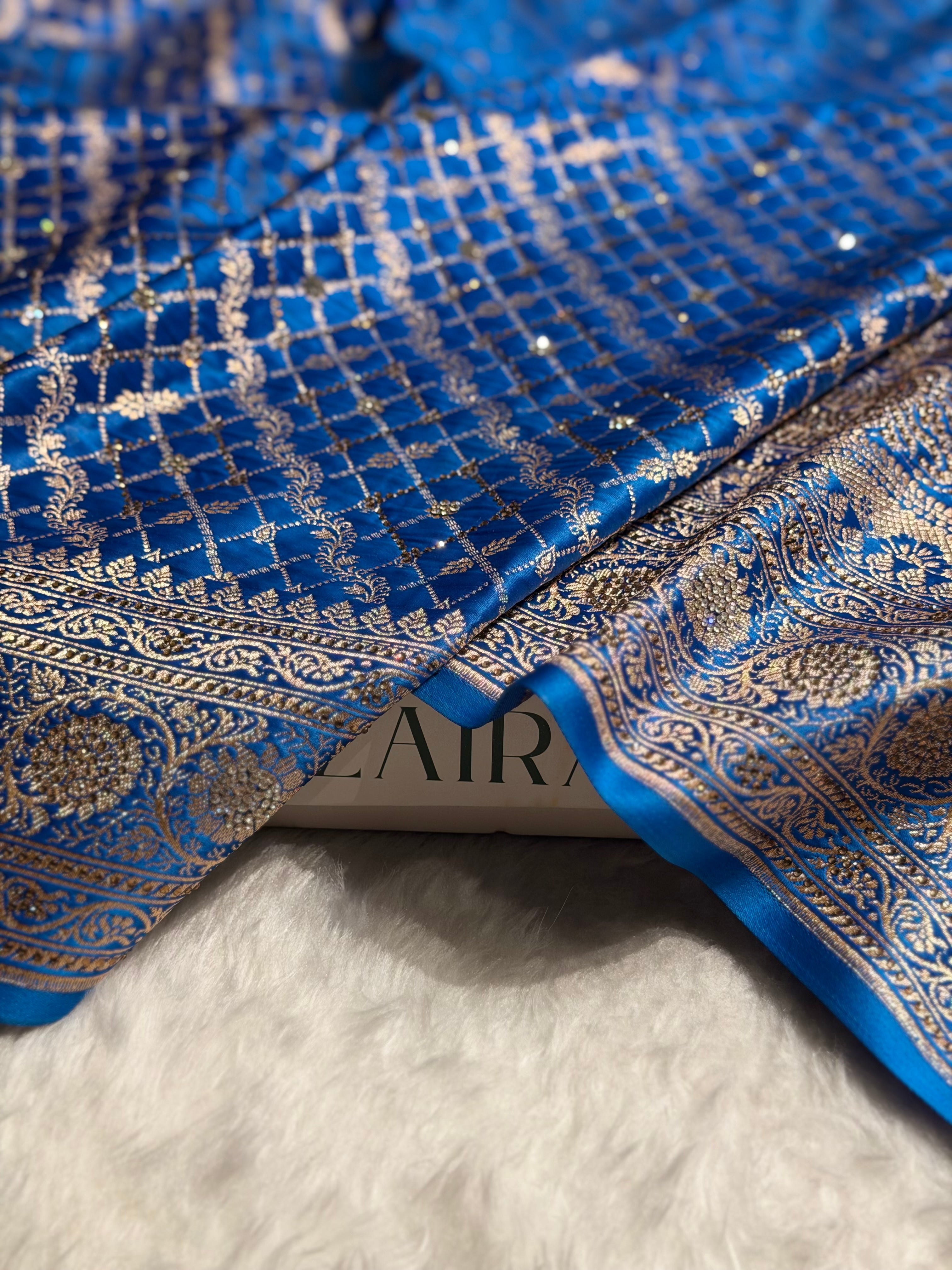 Firozy Banarasi Brocade With Swarovski Work Soft Katan Silk Saree - BSK44
