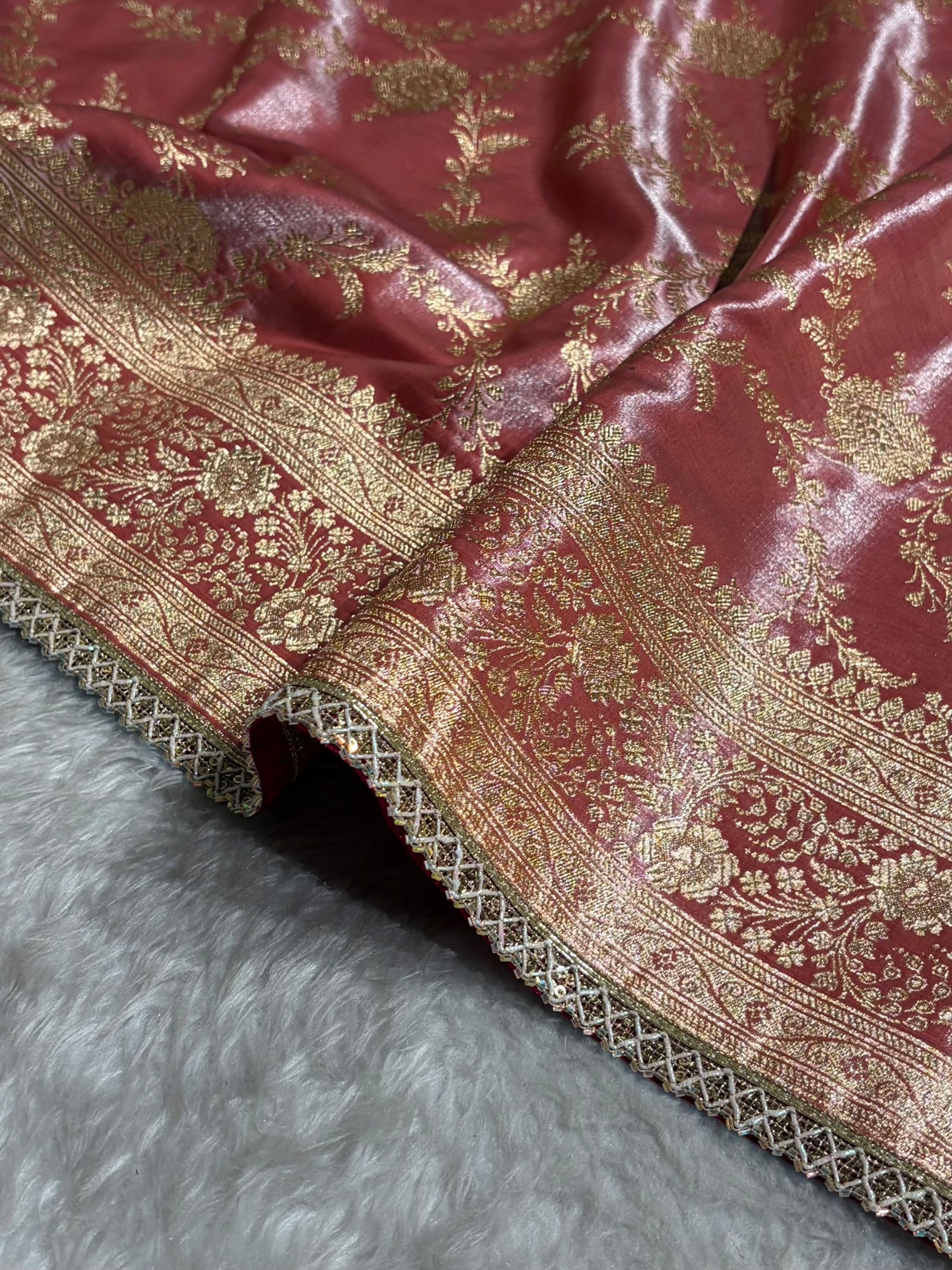 Satin Silk Banarasi Jaal In Dusty Peach Shades With Gotta Patti SSGP14
