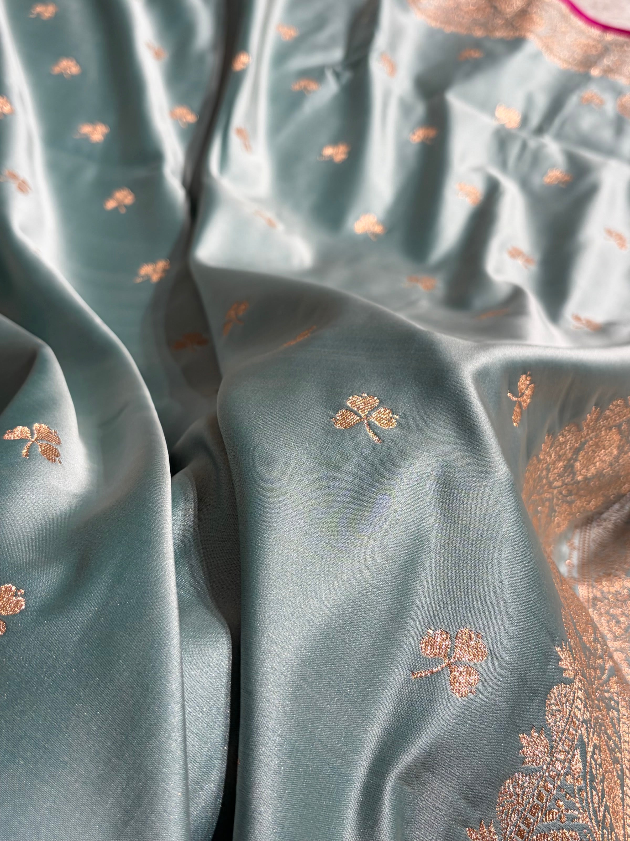 Turquoise Booti Katan Silk Saree SK09