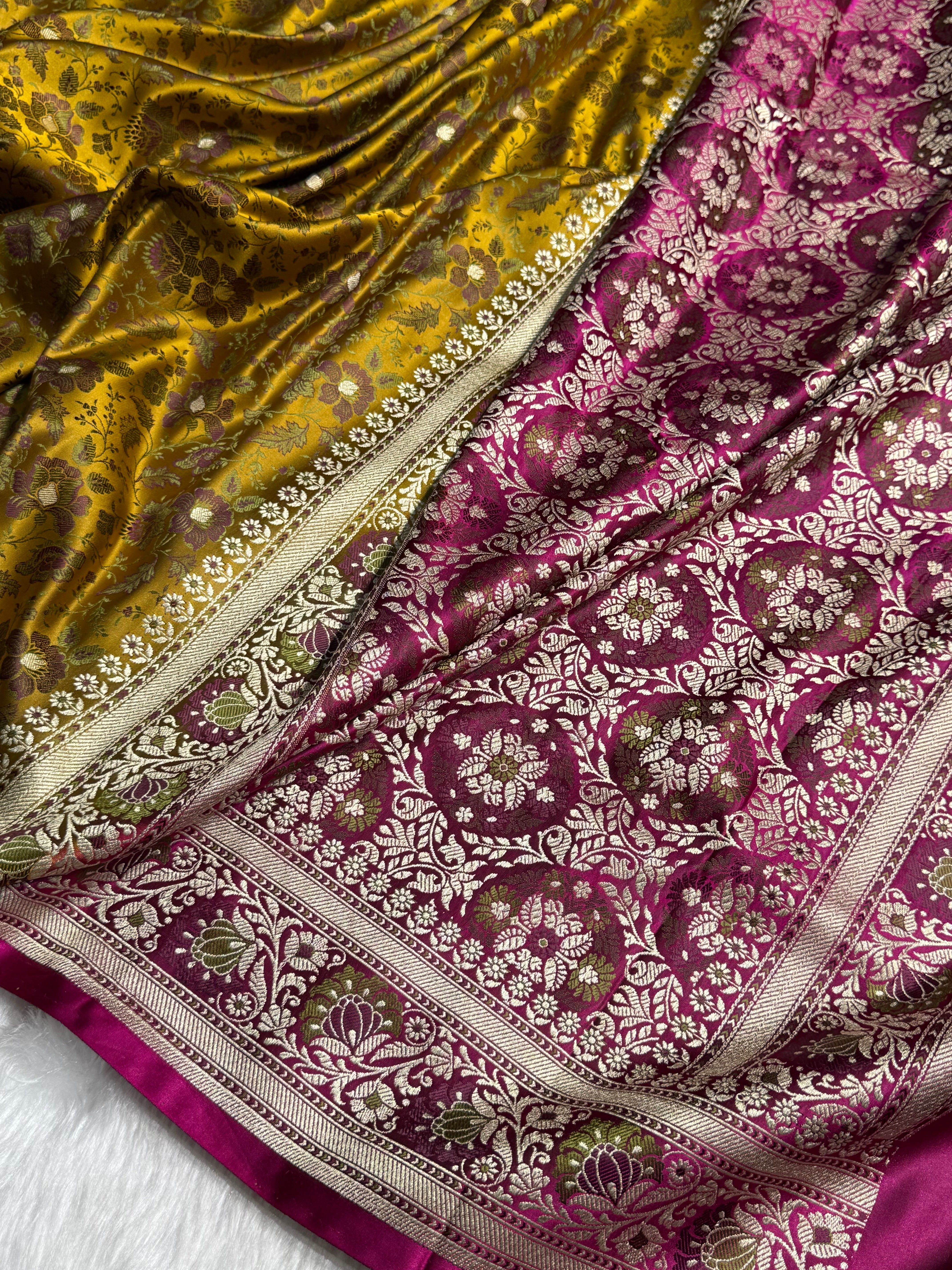 Olive Green - Rani Contrast Jamawar Tanchoi Jaal Katan Silk Saree SKTM-18