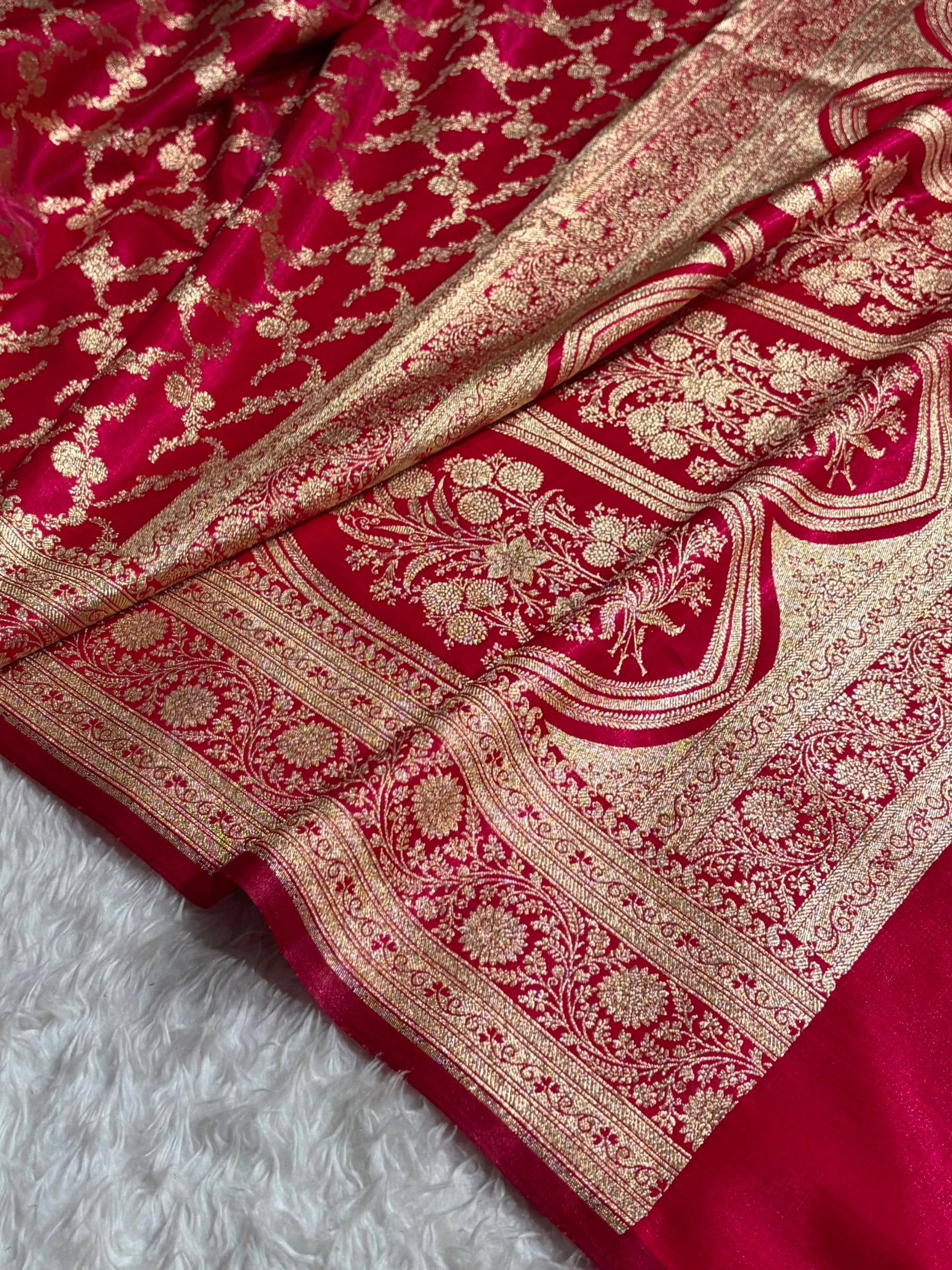 Cross Rani Shades Cross Pattern Banarasi Satin Silk Saree SS40
