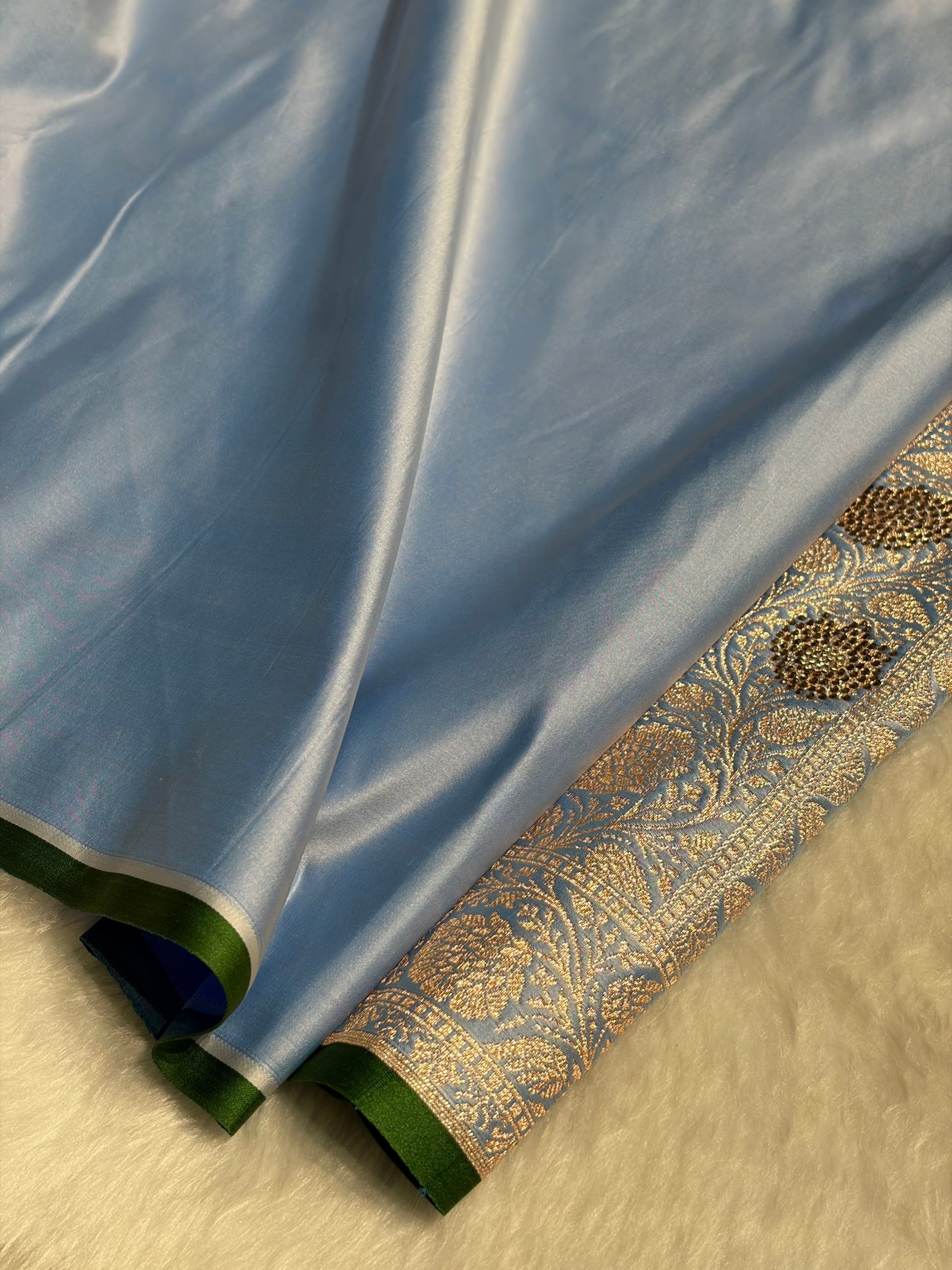 Sky Blue Booti With Swarovski Work & Gotta Patti Katan Silk Saree BSKGP09
