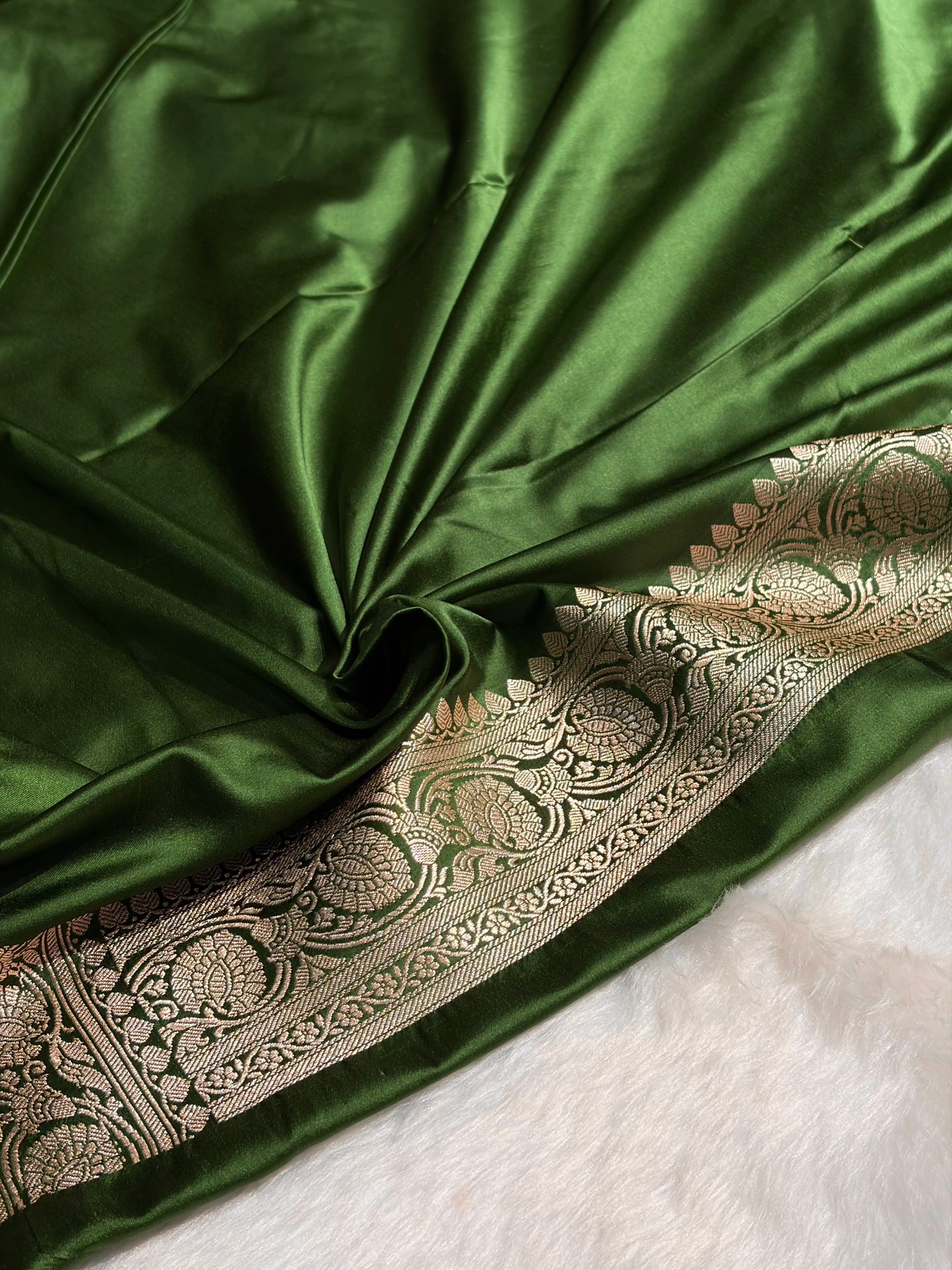 Banarasi Bottle Green Booti Mashru Silk Saree MS10