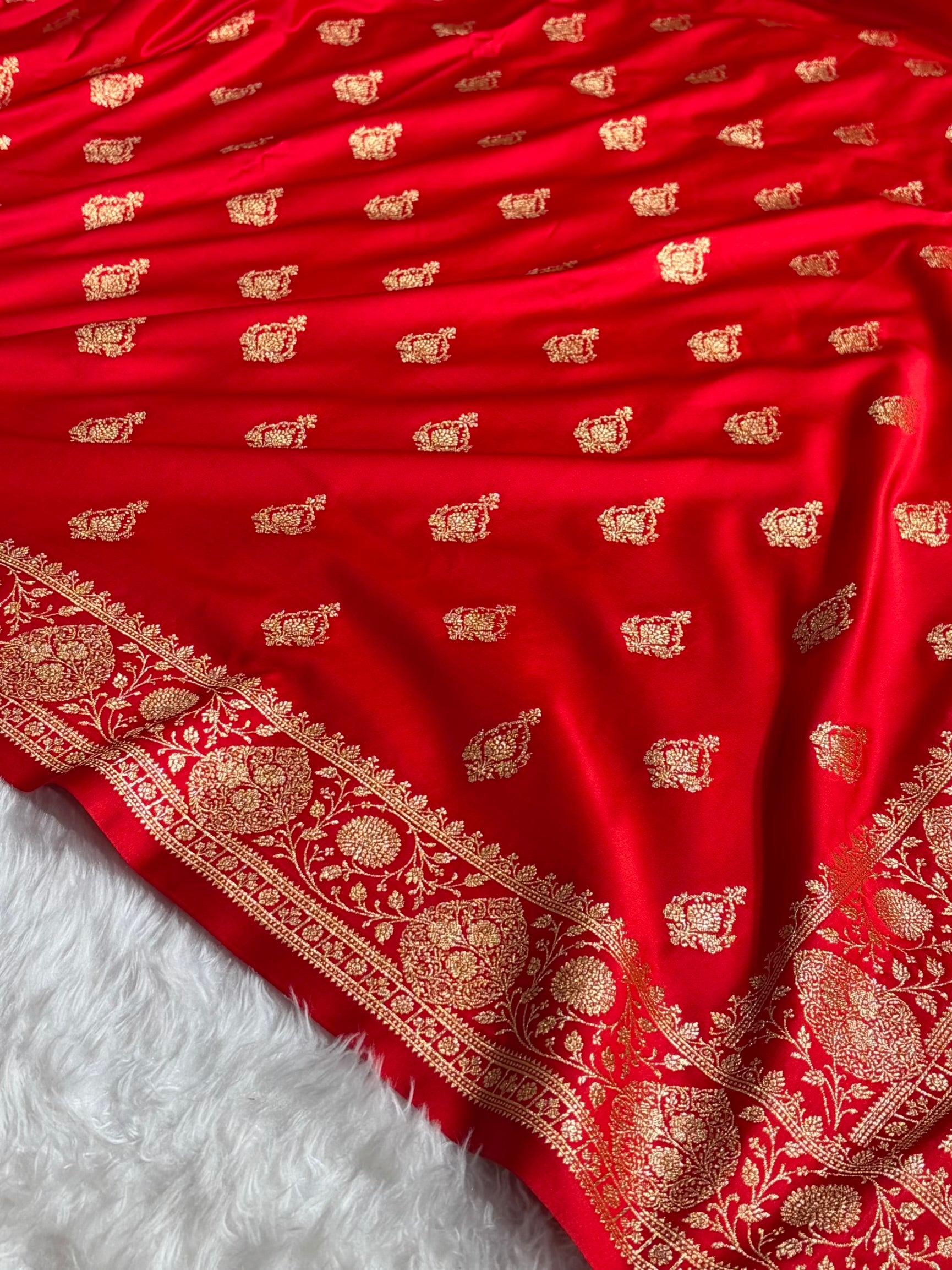 Banarasi Satin Katan Saree With Boota in Red Shades SK98