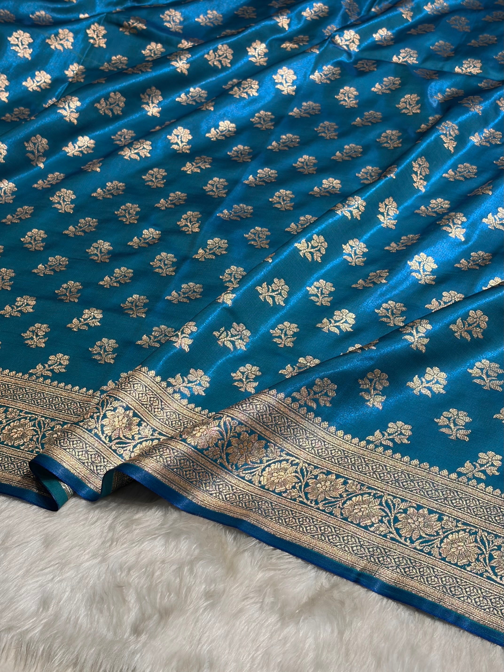 Firozi Shades Banarasi Satin Silk Saree SS34