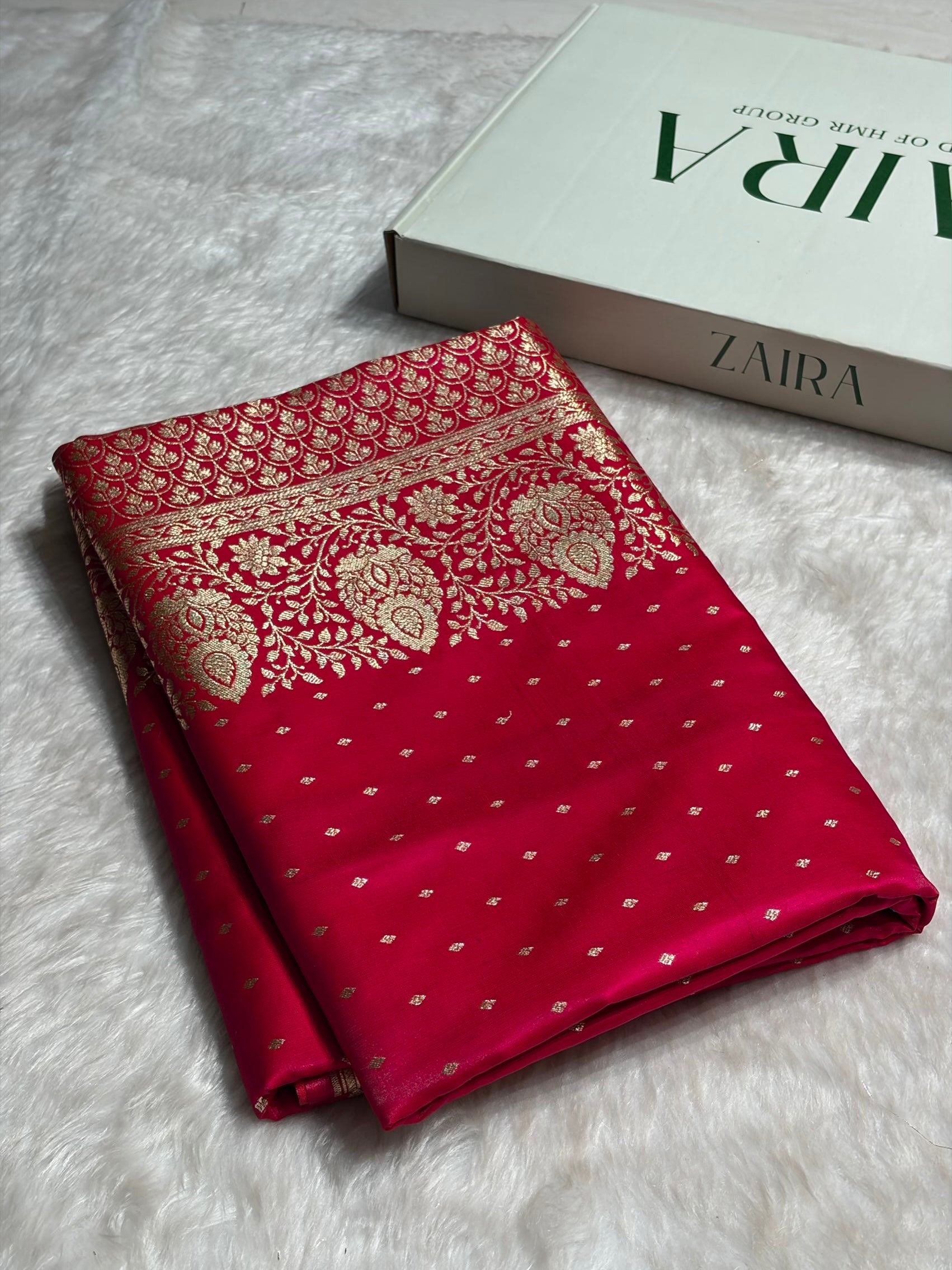 Ultra Light Weight Satin Silk Boota in Rani Shades SS31