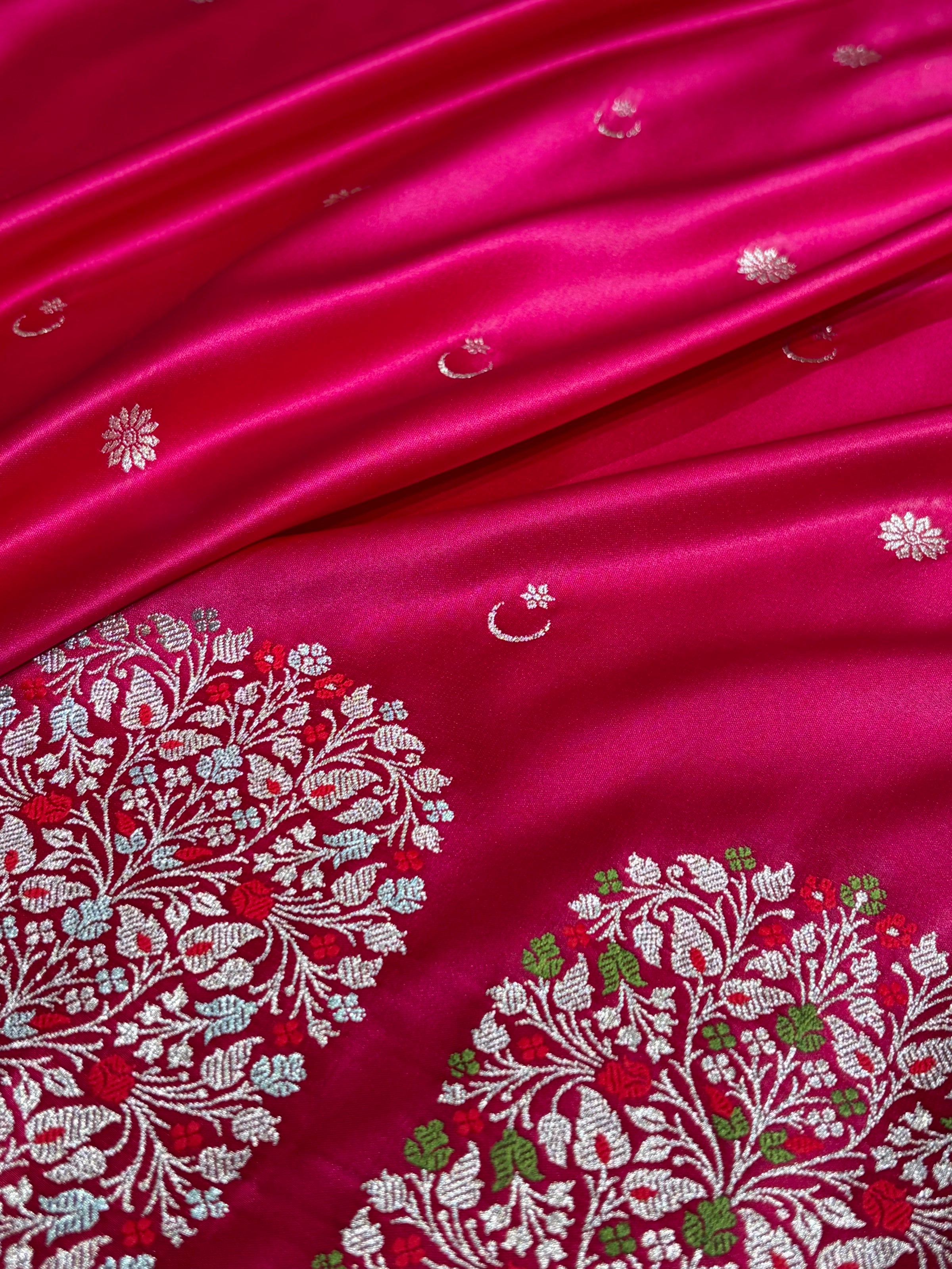 Rani Shades Banarasi With Floral Minakari Pattern Mashru Silk Saree MSM-131