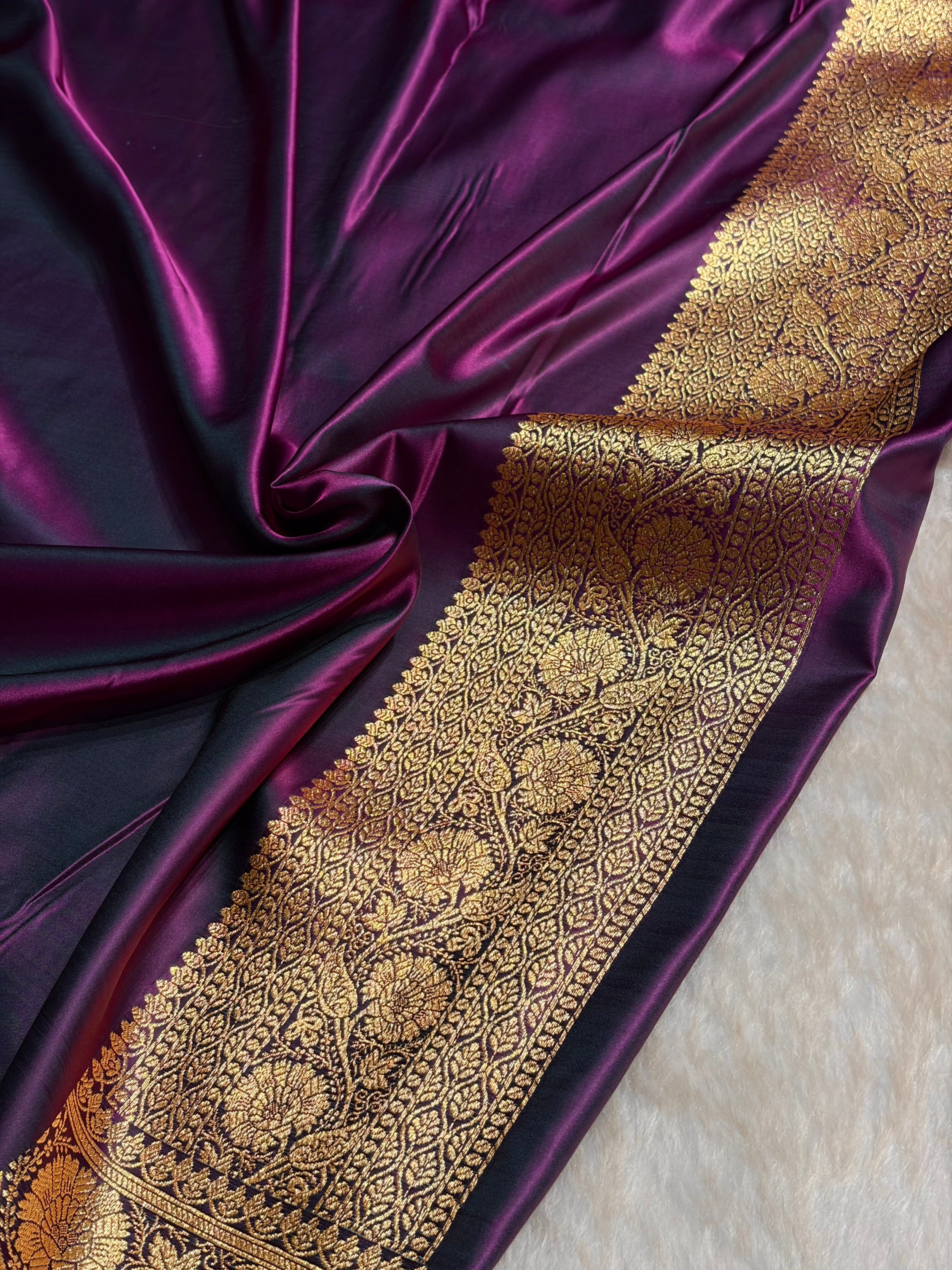 Wine Unique Boota Pattern Satin Katan Silk Saree SK68