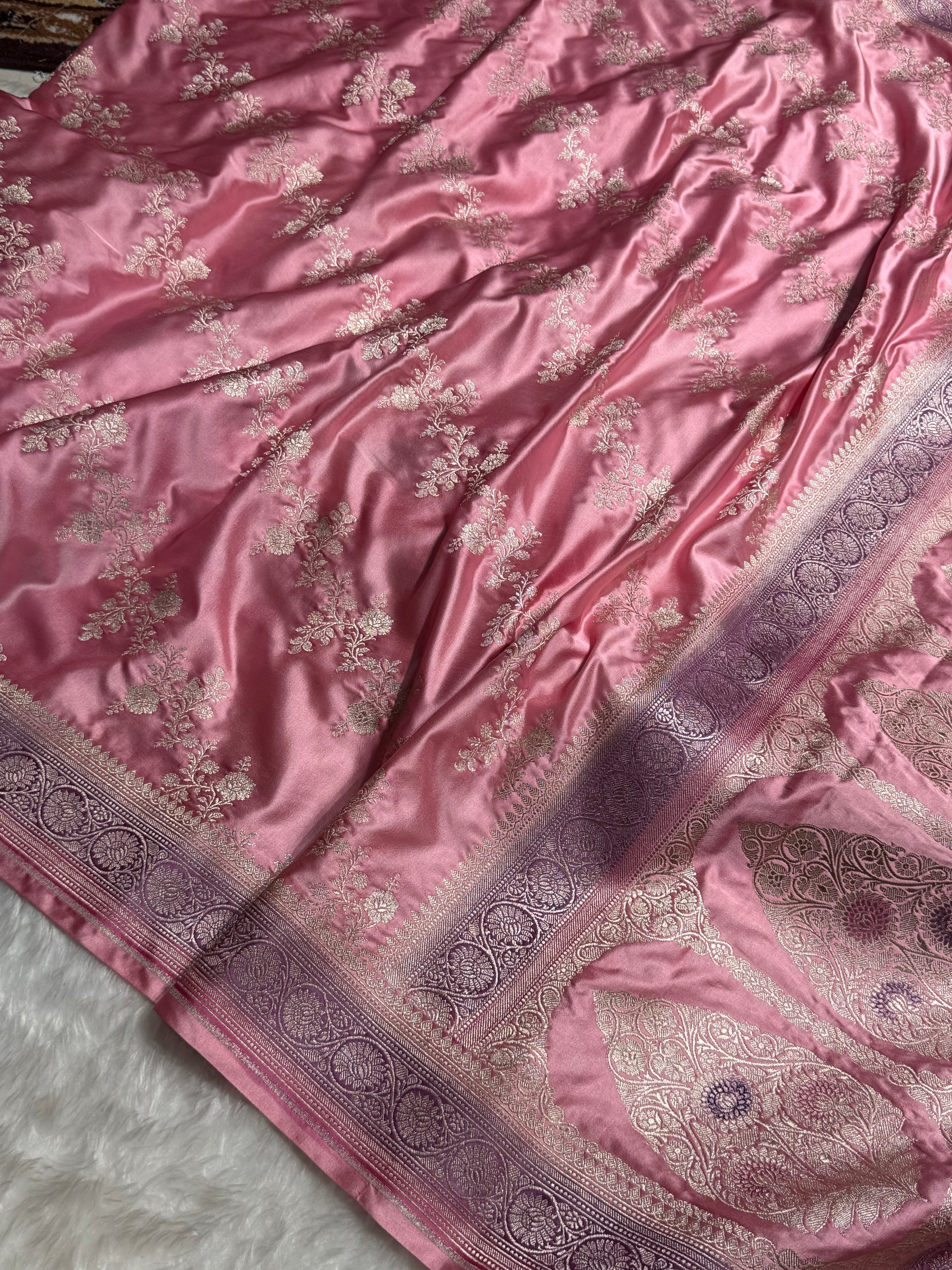 Blush Pink Contrast Banarasi Cross Mashru Silk Saree MS01