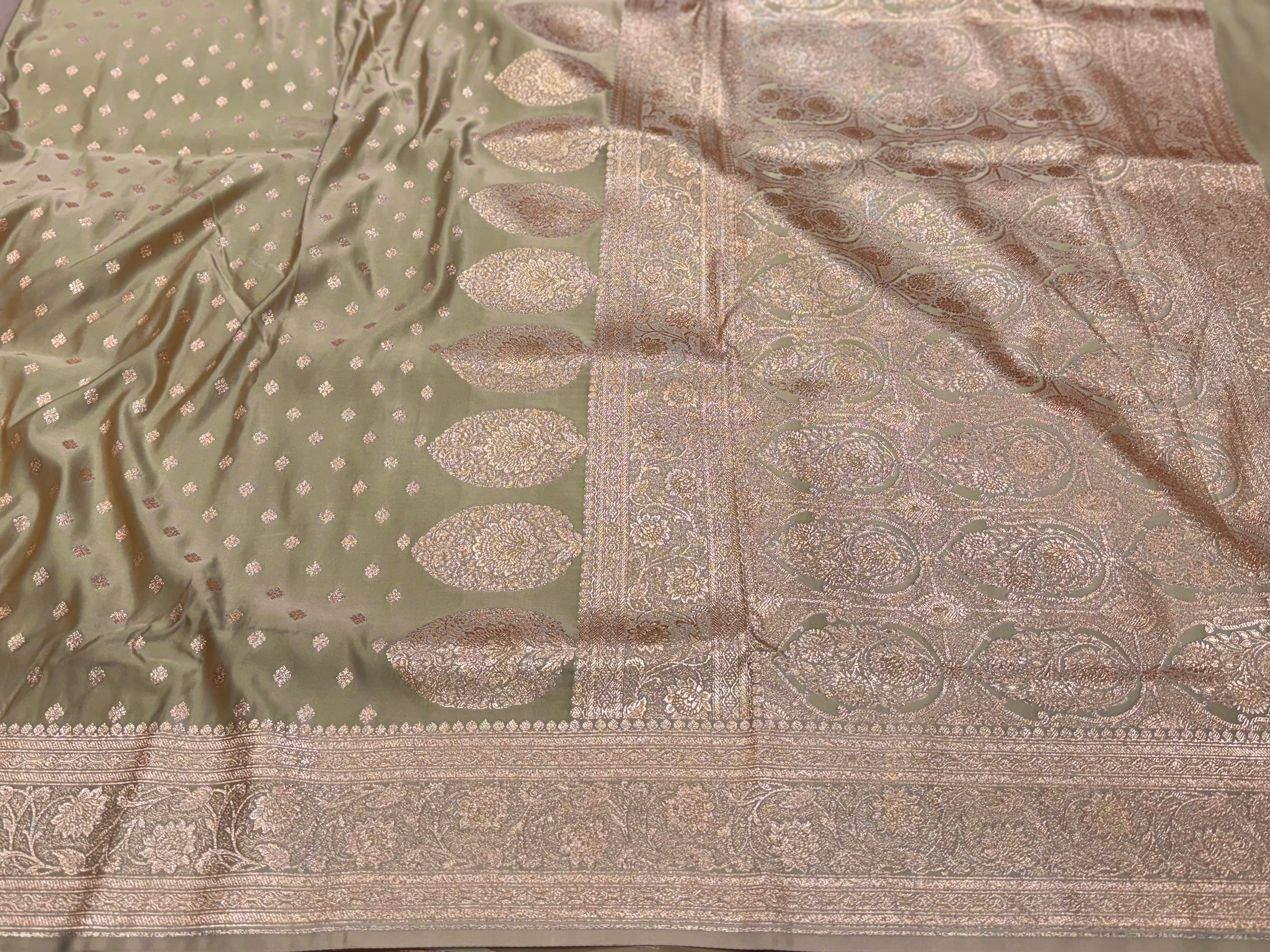 Boota Katan Silk Saree In beige Shades SK04