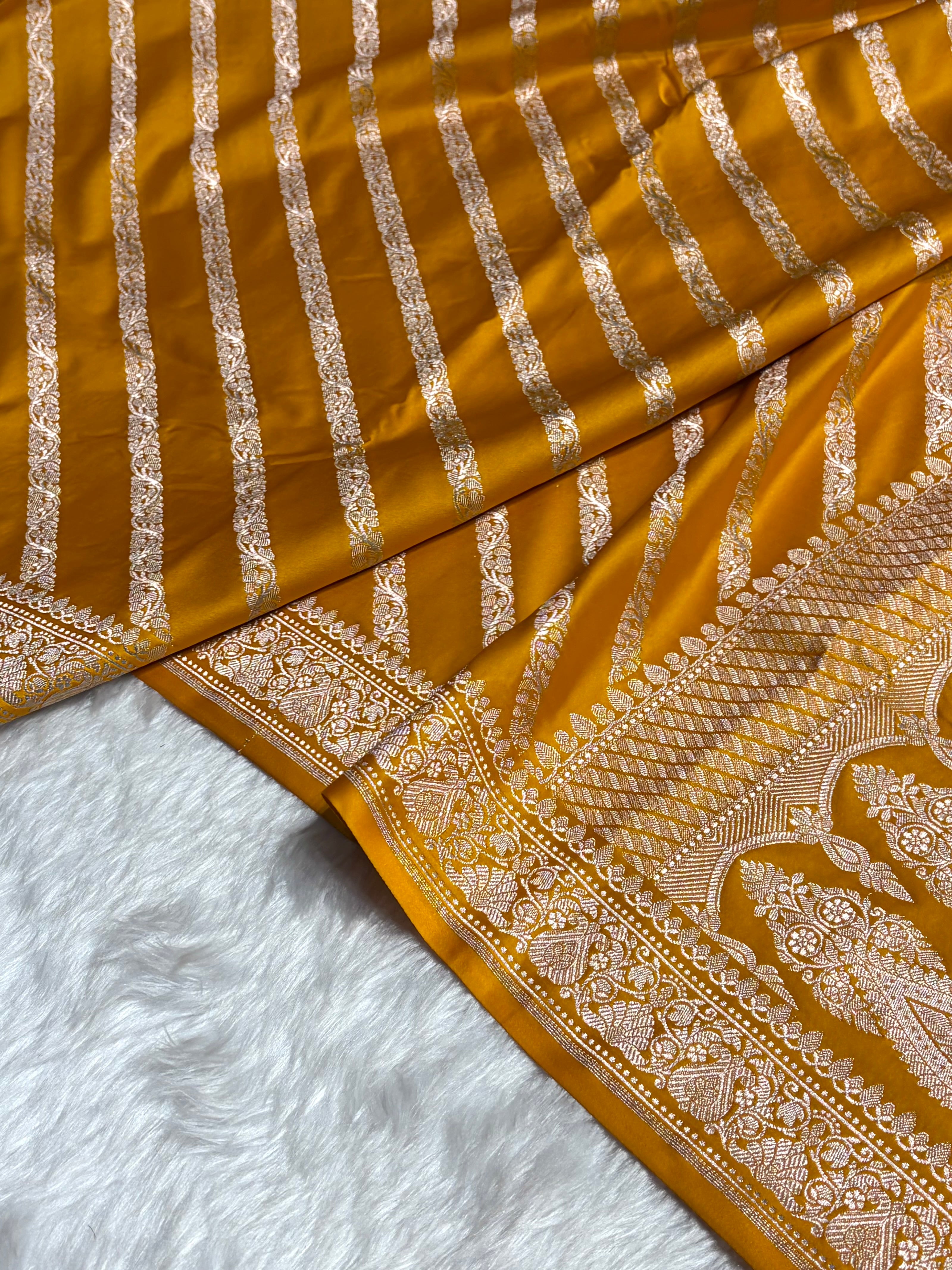 Mustard With Floral Border Mashru Silk Saree MSM-98