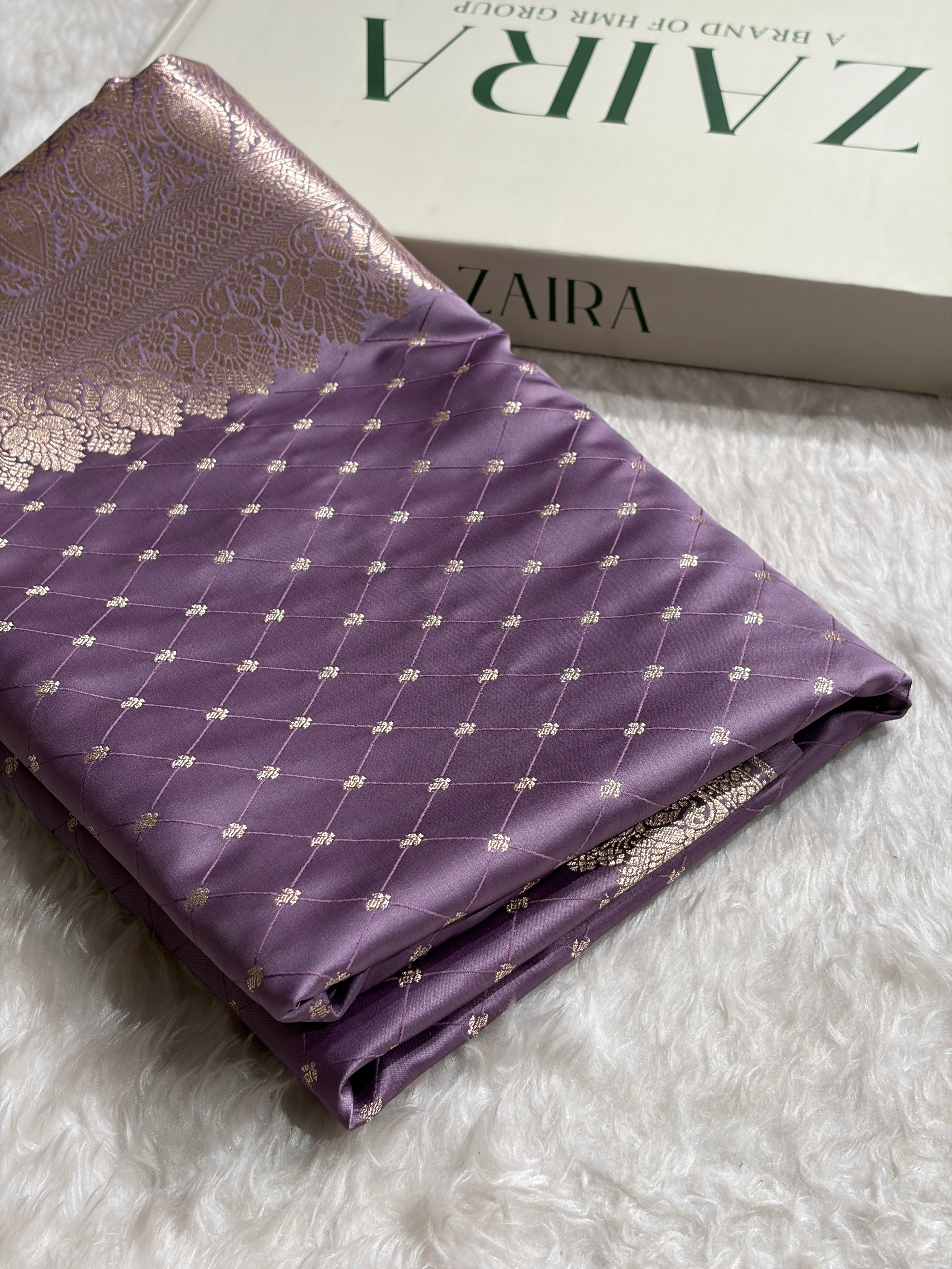 Banarasi Dusty Lavender Shades Tanchoi Motif Mashru Silk Saree MST-09
