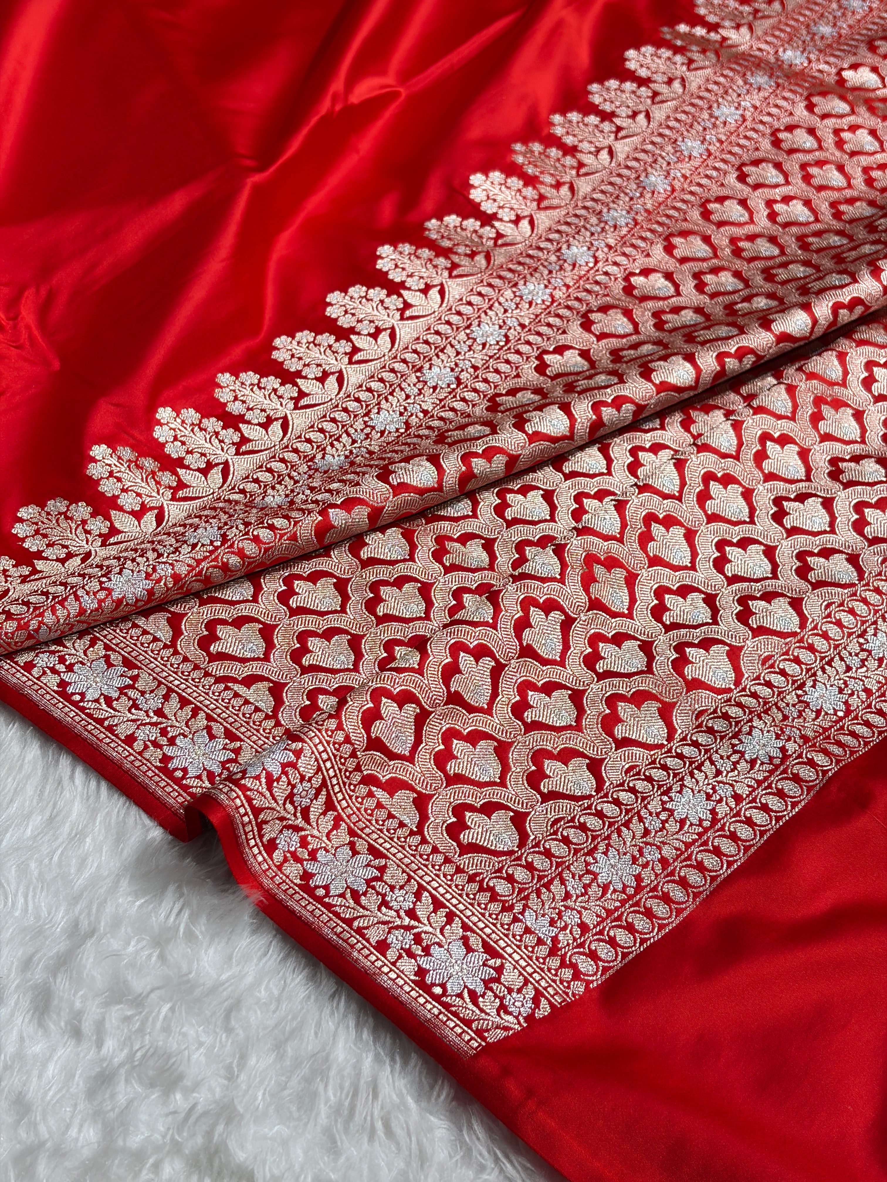 Red Shades Plain Banarasi With Minakari Floral Border Mashru Silk Saree MSM-123