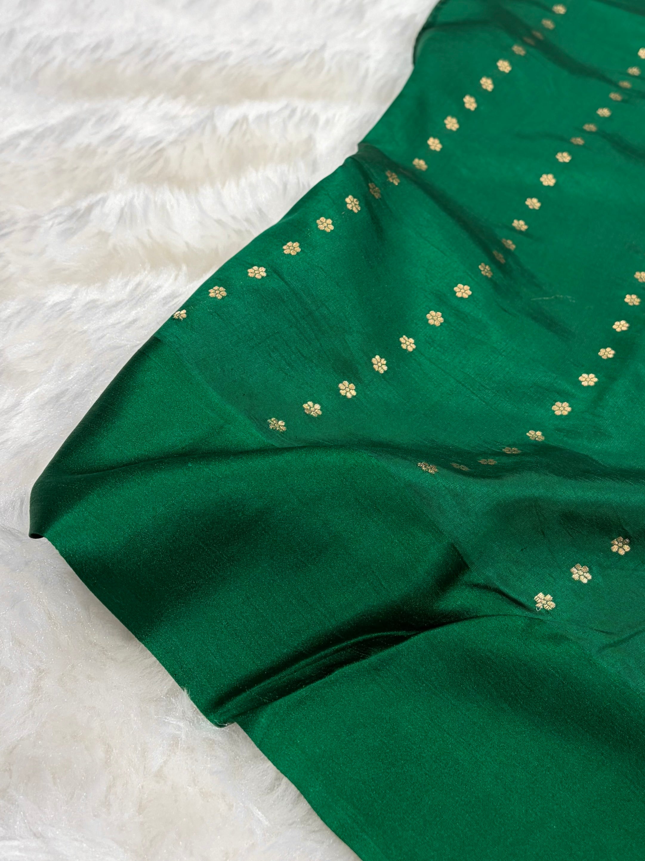 Banarasi Bottle Green Shades Meena Boota Handwoven Pure Paper Silk RM-72