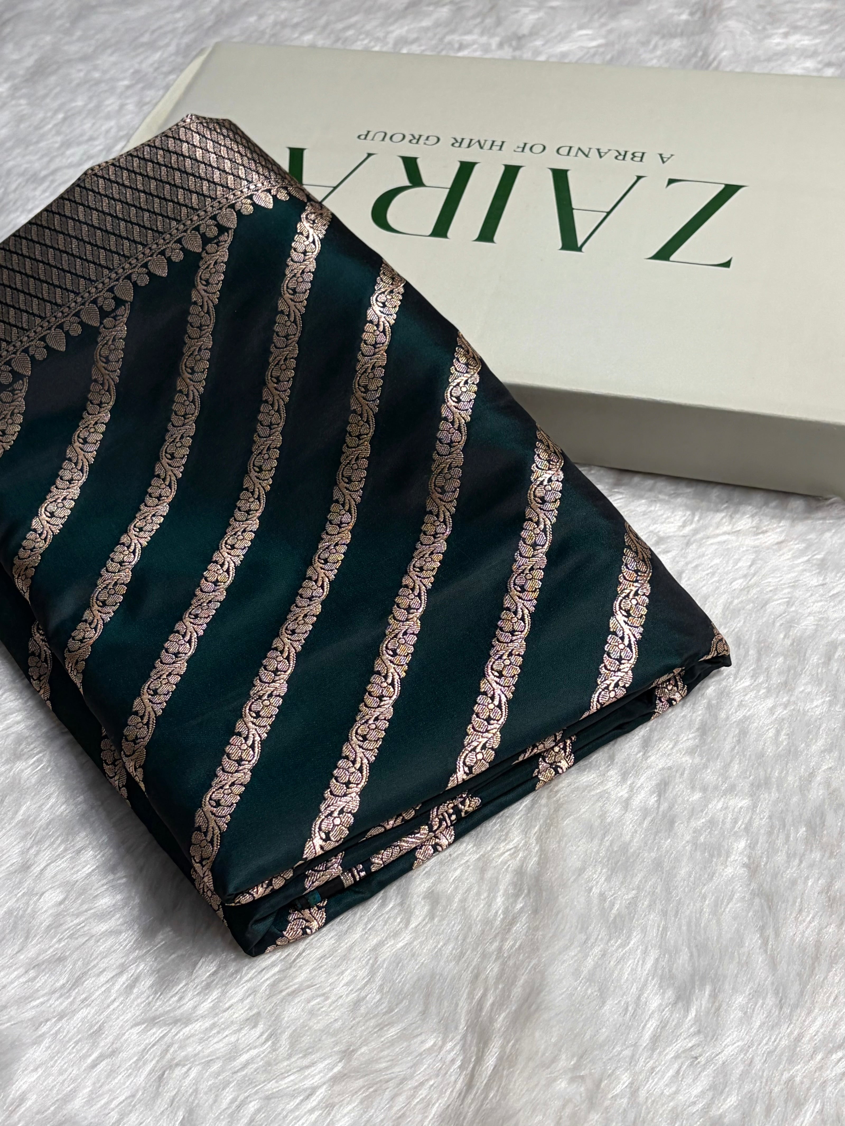 Dark Rama With Floral Border Mashru Silk Saree MSM-98