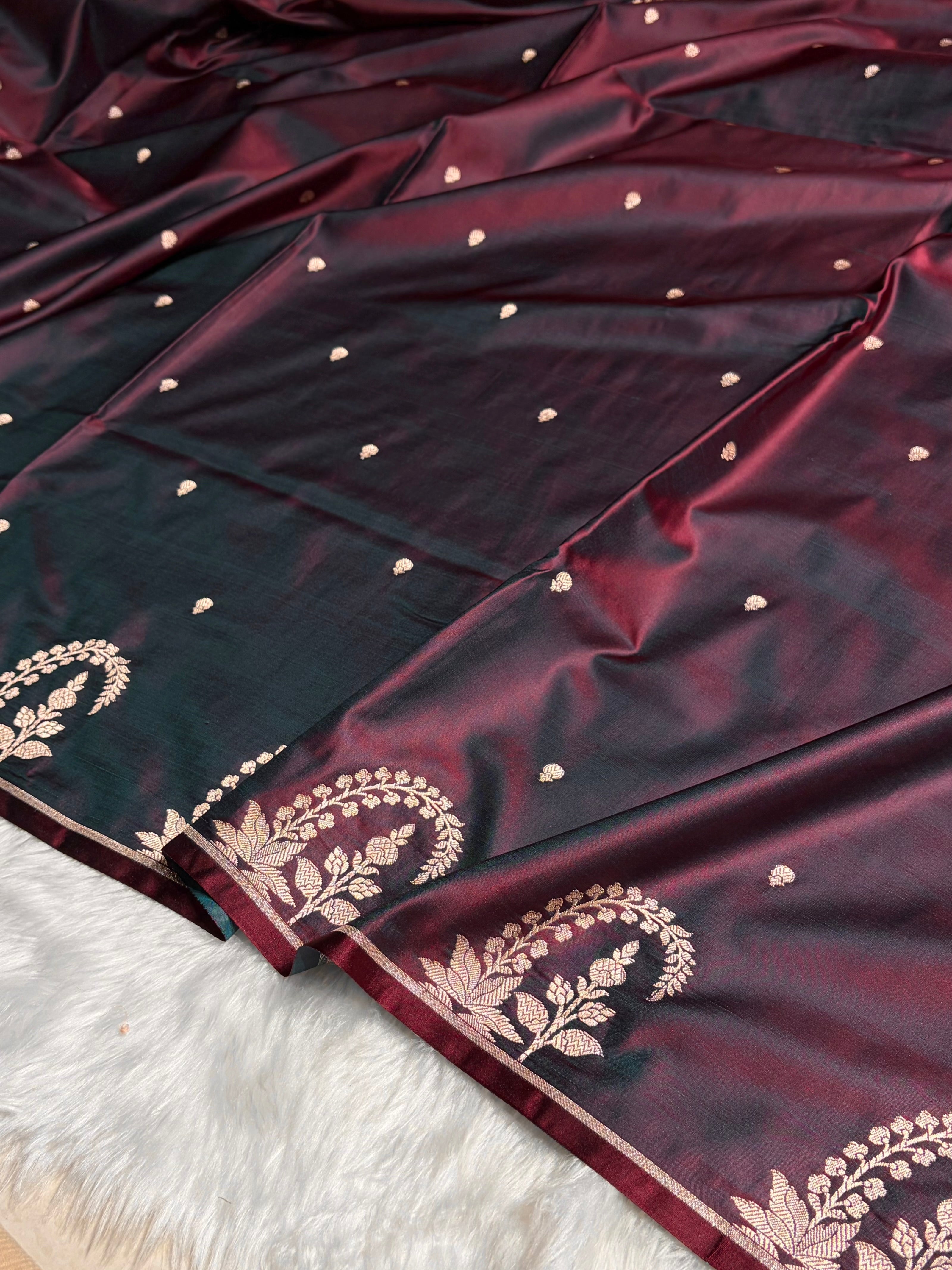 Cross Wine Boota With Floral Border Mashru Silk Saree MSM-95