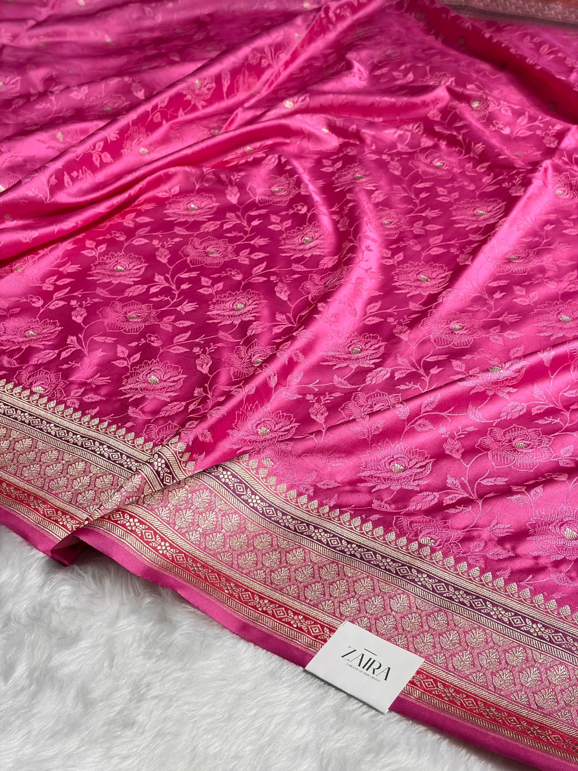 Baby Pink Shades Minakari Tanchoi Floral Booti Mashru Silk Saree MS59