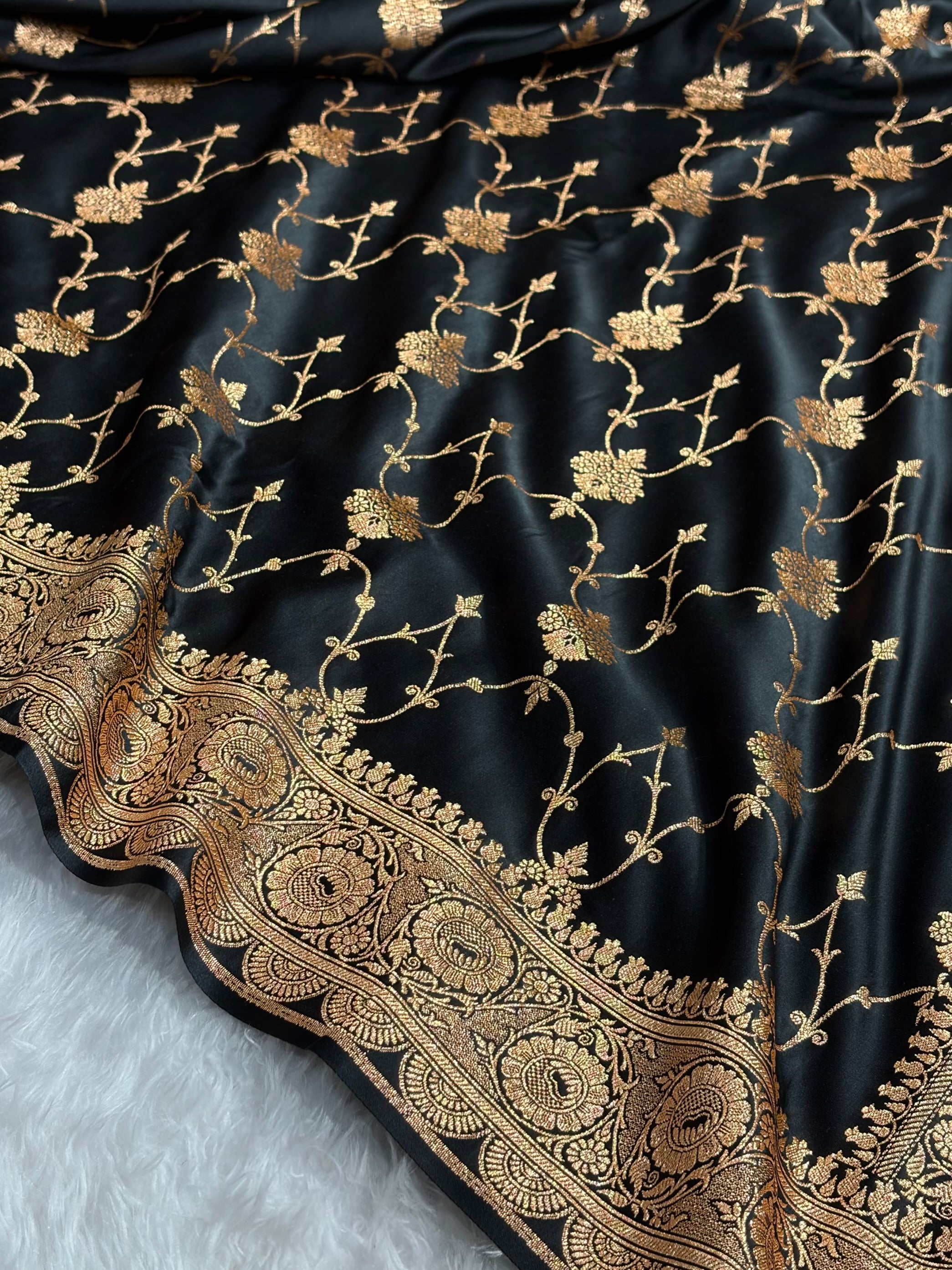 Banarasi Satin Katan Saree With Boota in Black Shades SK102