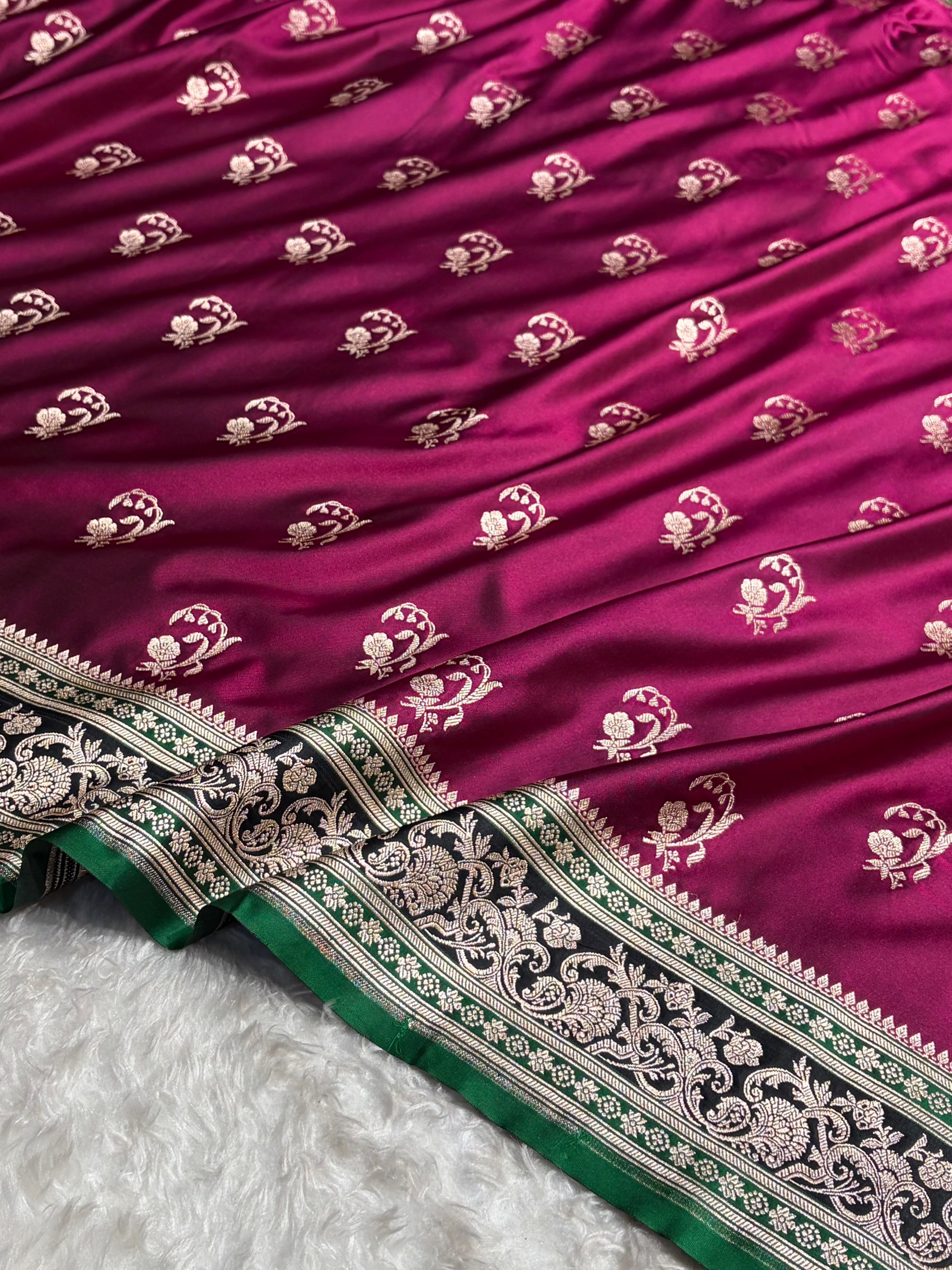 Banarasi Cross Wine With Contrast Black Floral Border Mashru Silk Saree MSM-100