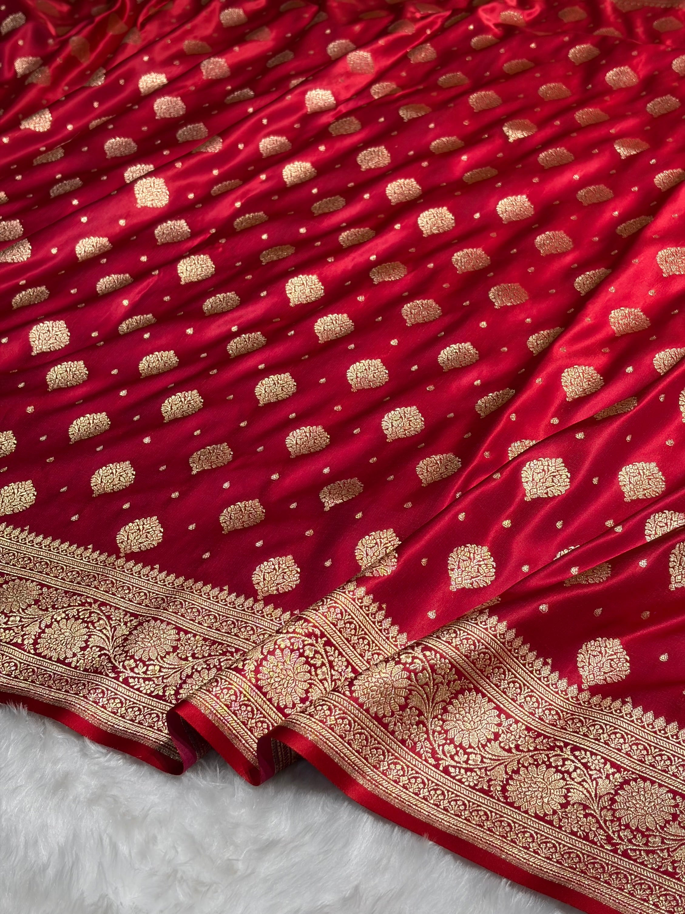 Red Unique Boota Pattern Satin Katan Silk Saree SK69