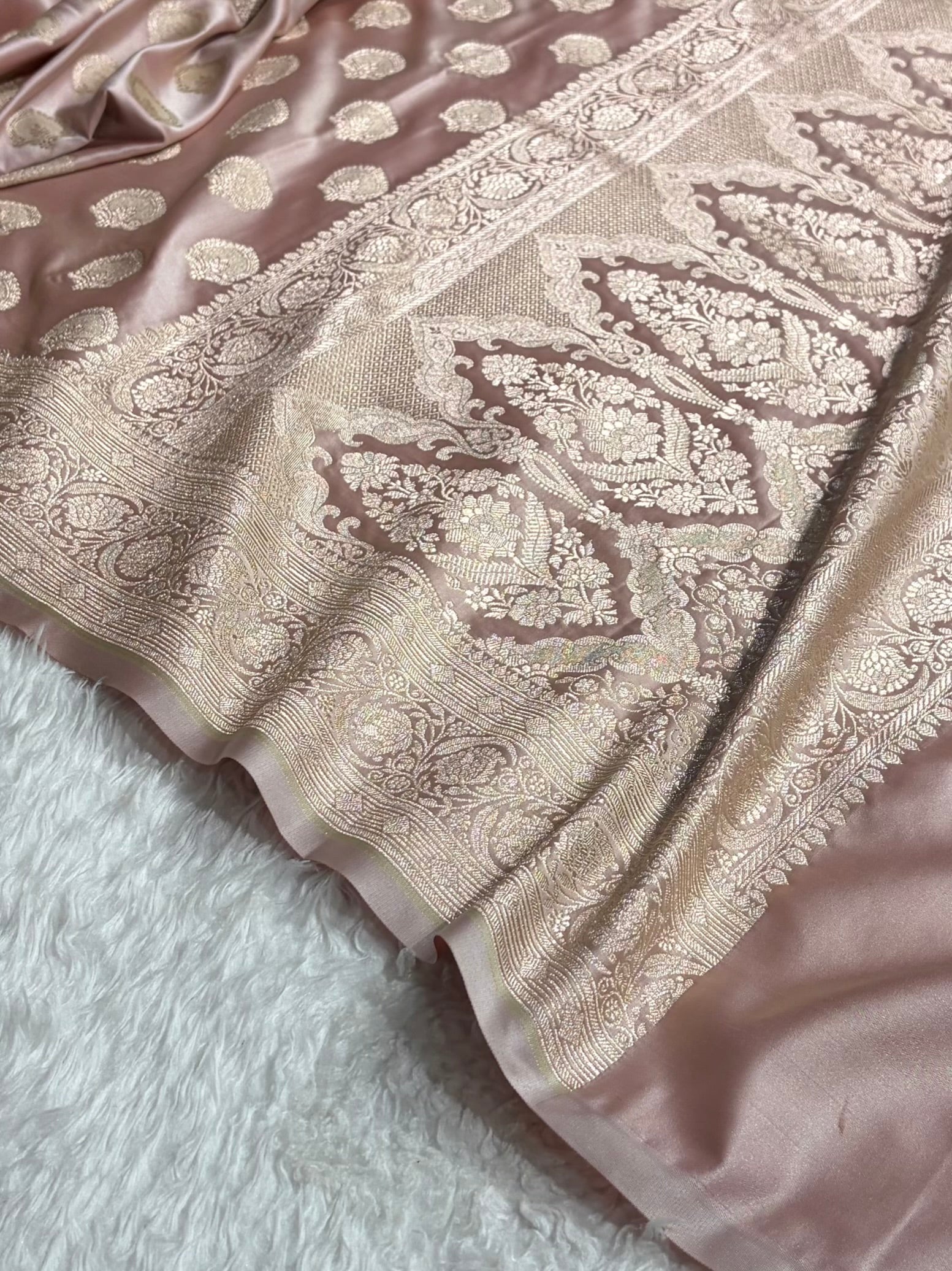 Blush Pink Shades Motif Booti Mashru Silk Saree