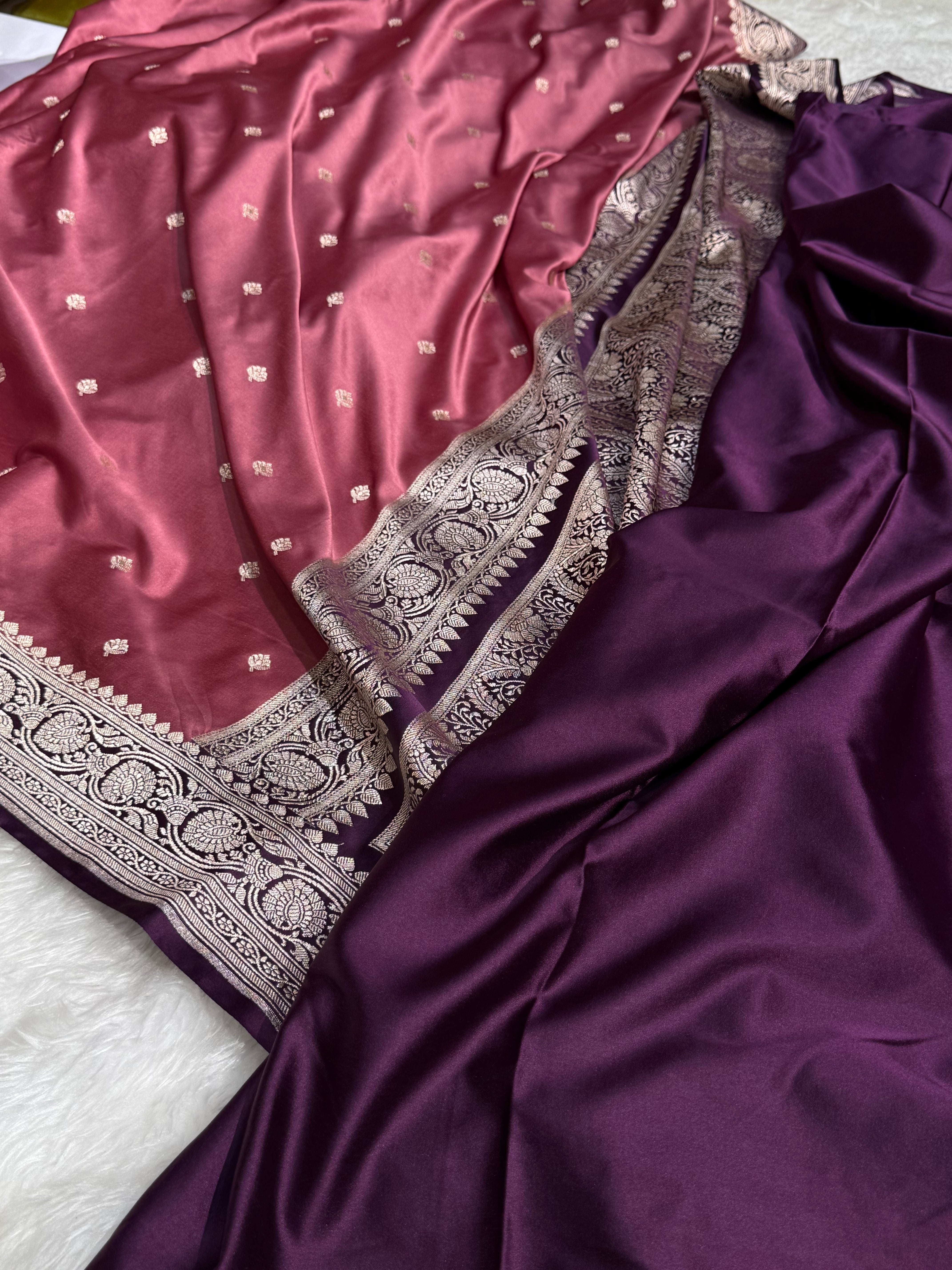 Booti Motif In Mauve -Wine Contrast Mashru Silk Saree